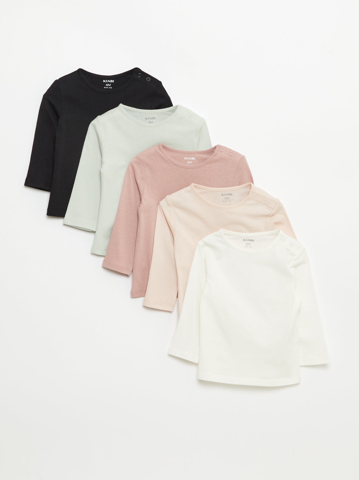 Lot de 5 t-shirts unis à manches longues - Blanc (DLU49_2)