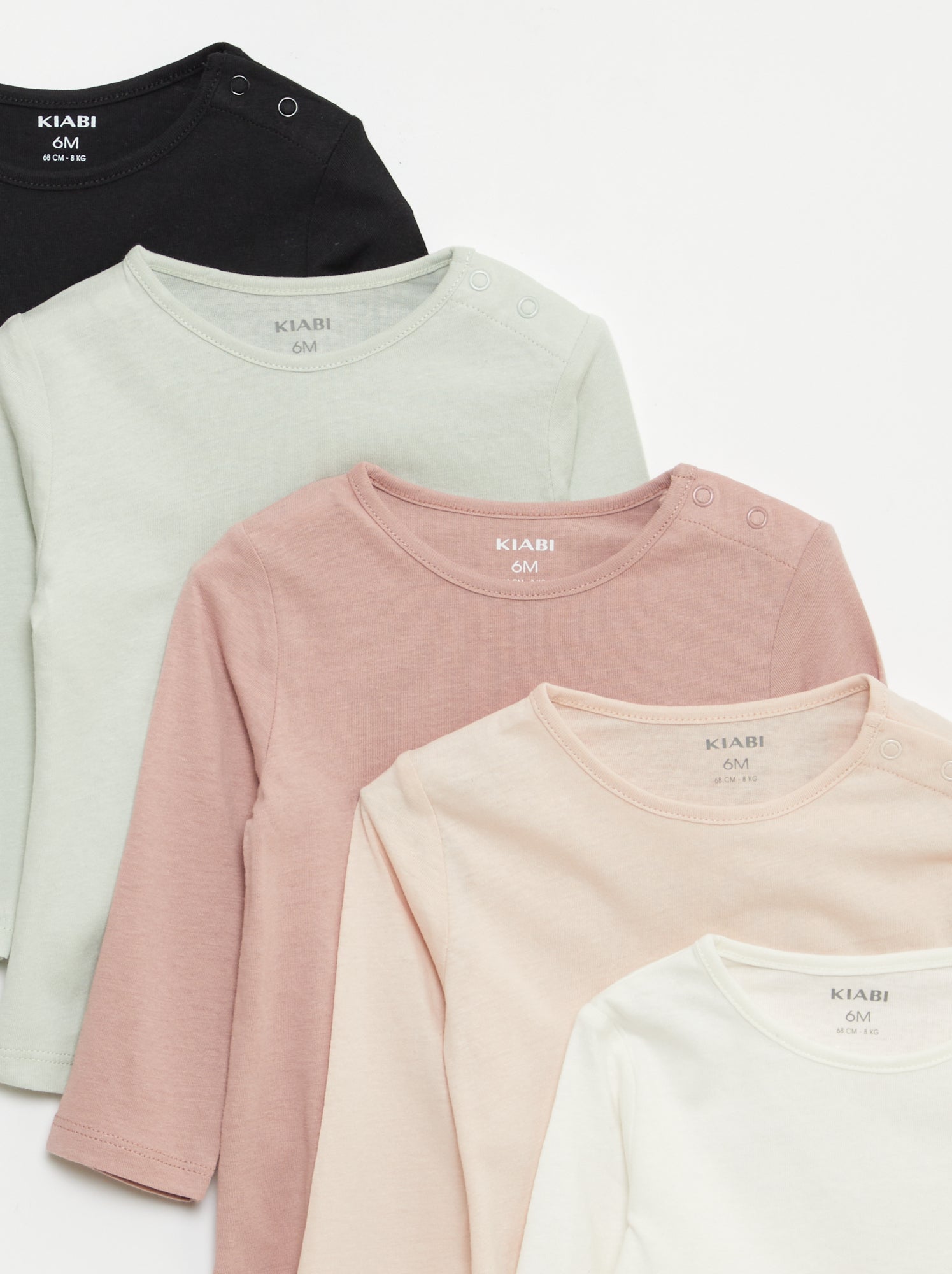 Lot de 5 t-shirts unis à manches longues - Blanc (DLU49_2)