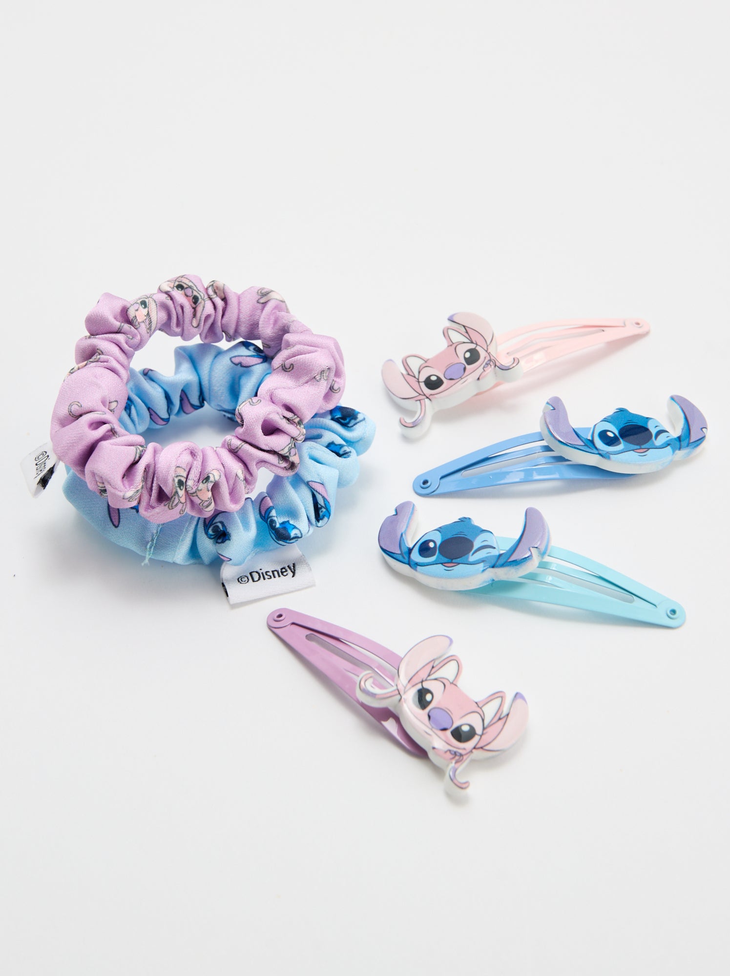 Lot de pinces clic clac + chouchous 'Stitch' - Bleu