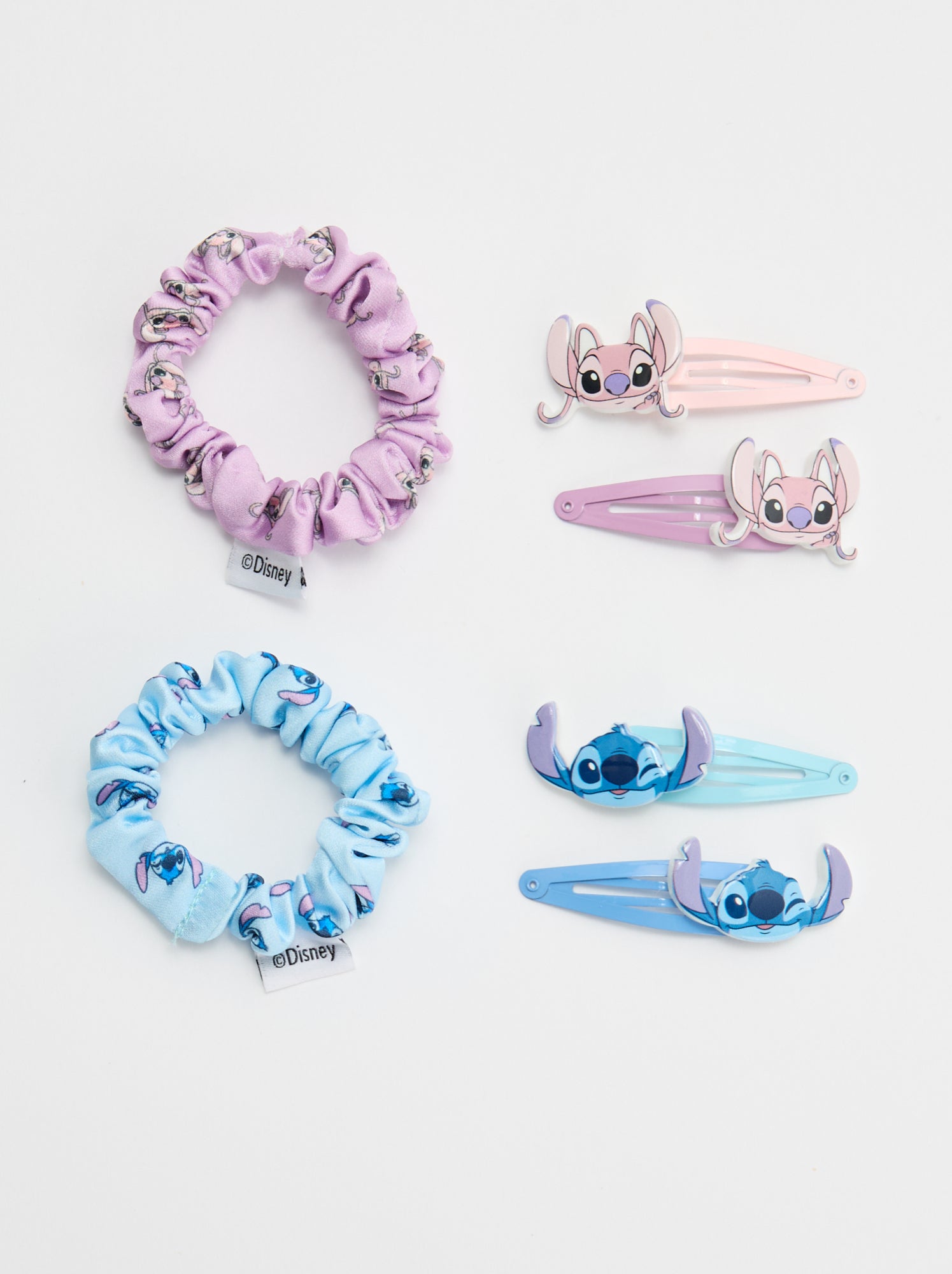 Lot de pinces clic clac + chouchous 'Stitch' - Bleu
