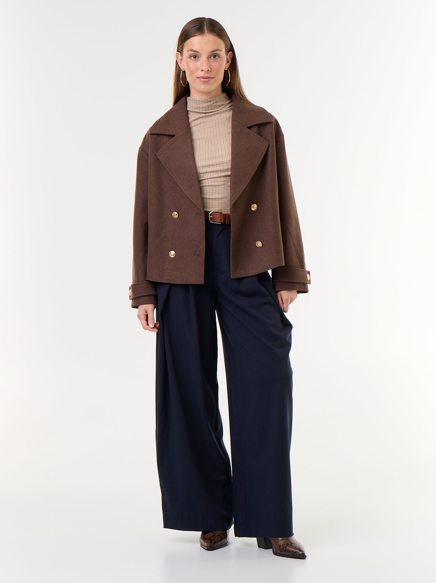 Manteau court à double boutonnage - Marron