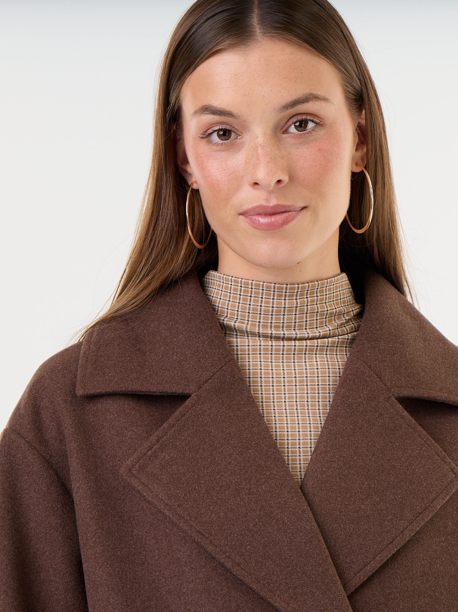 Manteau court à double boutonnage - Marron