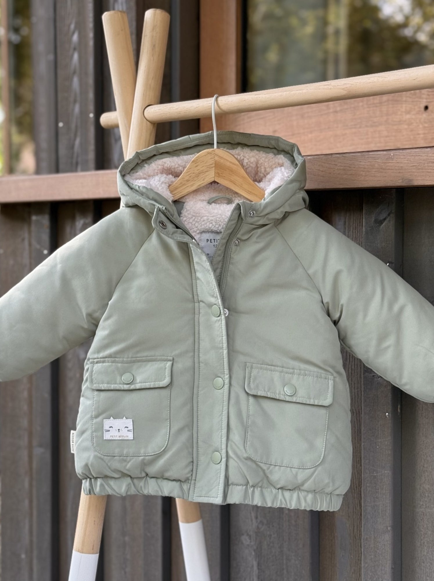 Manteau enfant imperméable doublé sherpa lison - Vert