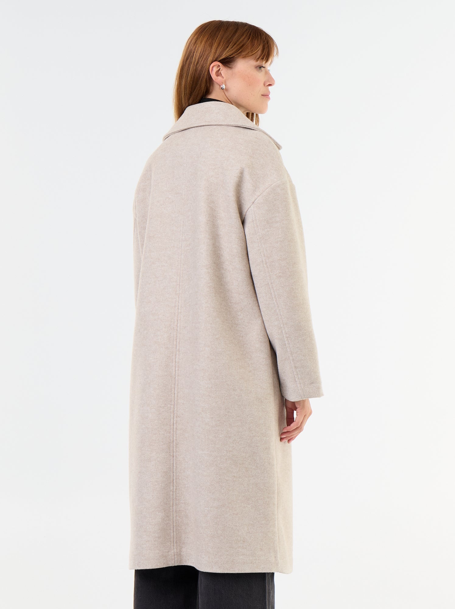Manteau long effet lainage à col tailleur - Beige