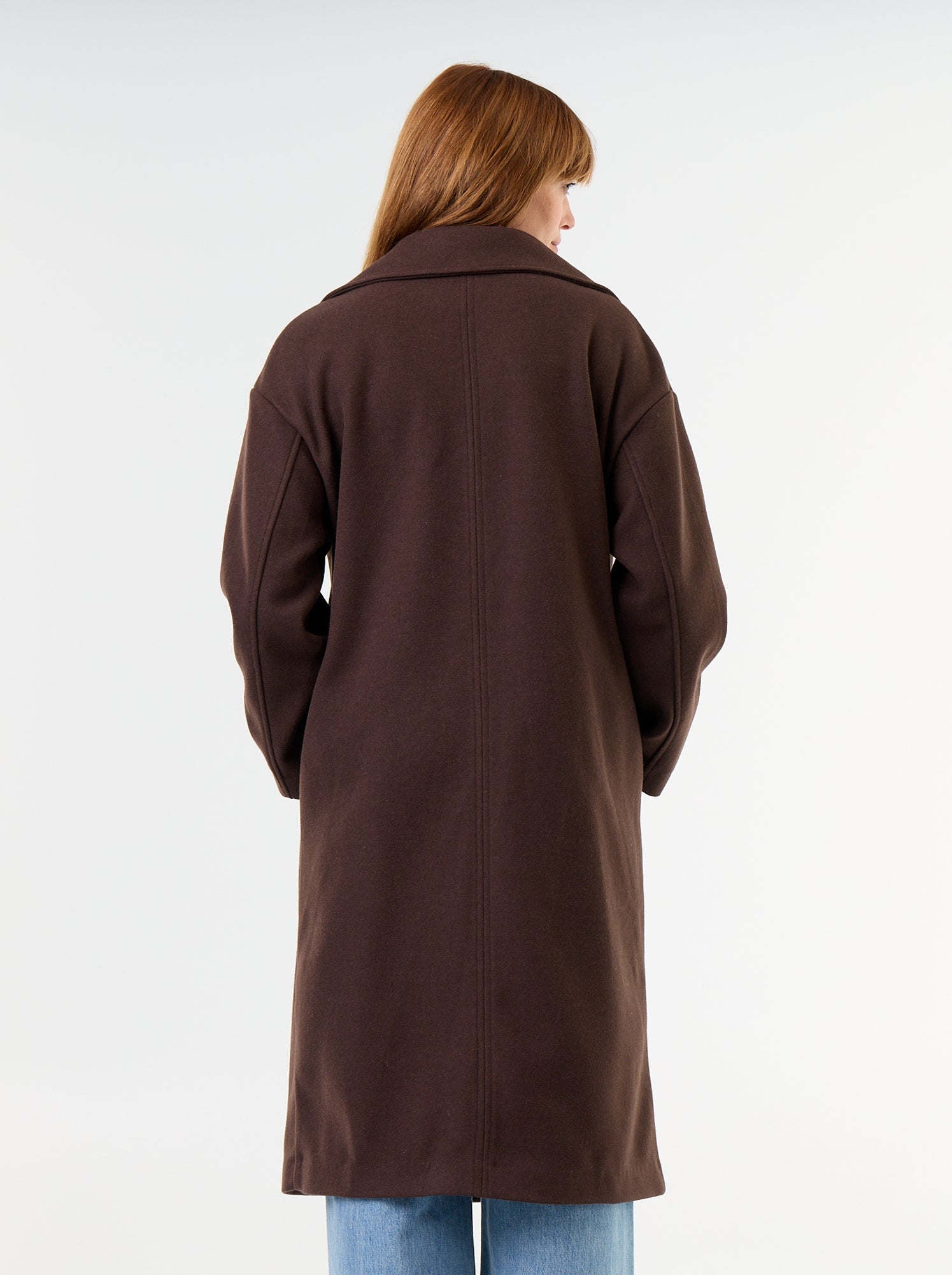 Manteau long effet lainage à col tailleur - Marron