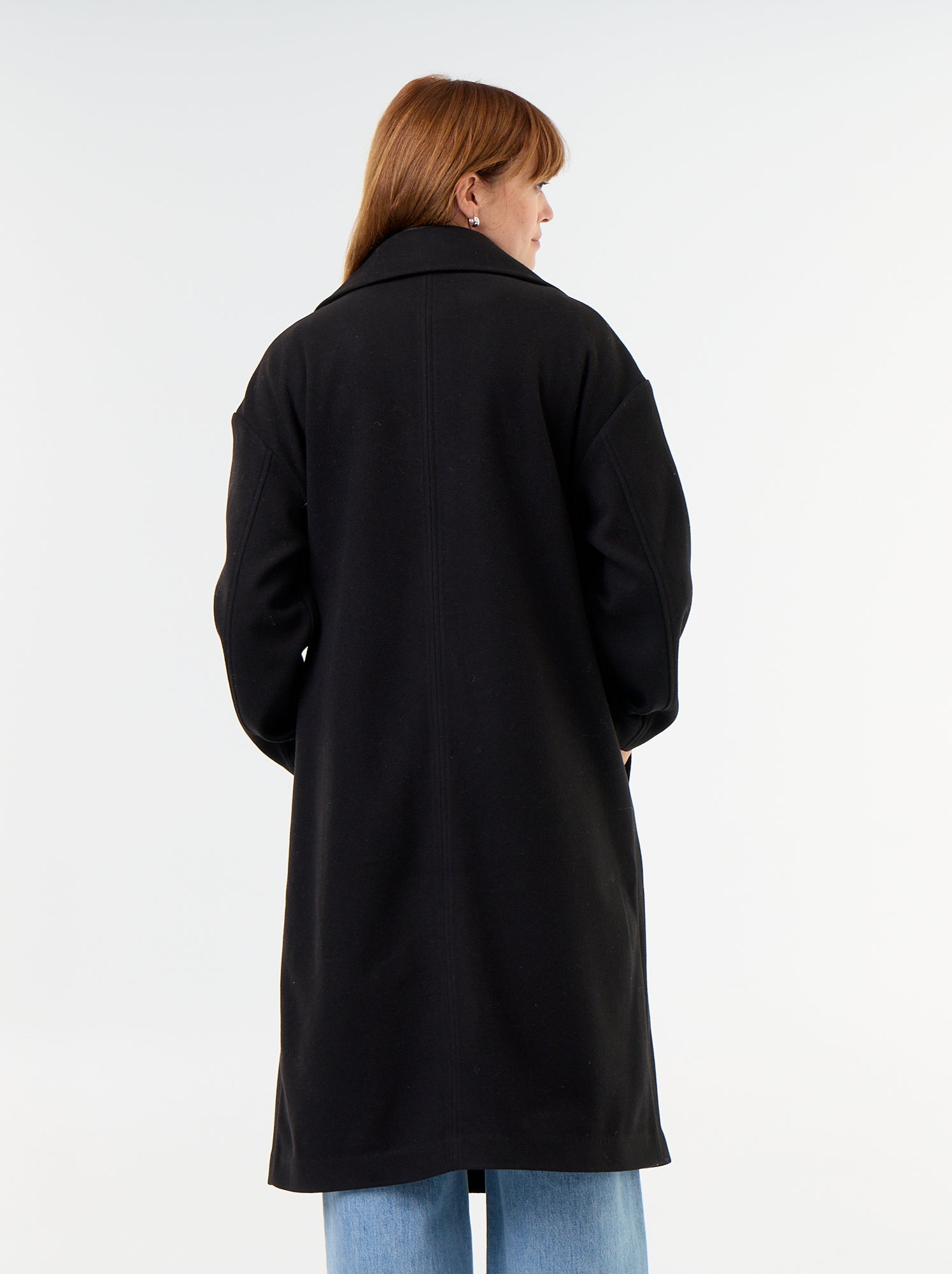 Manteau long effet lainage à col tailleur - Noir