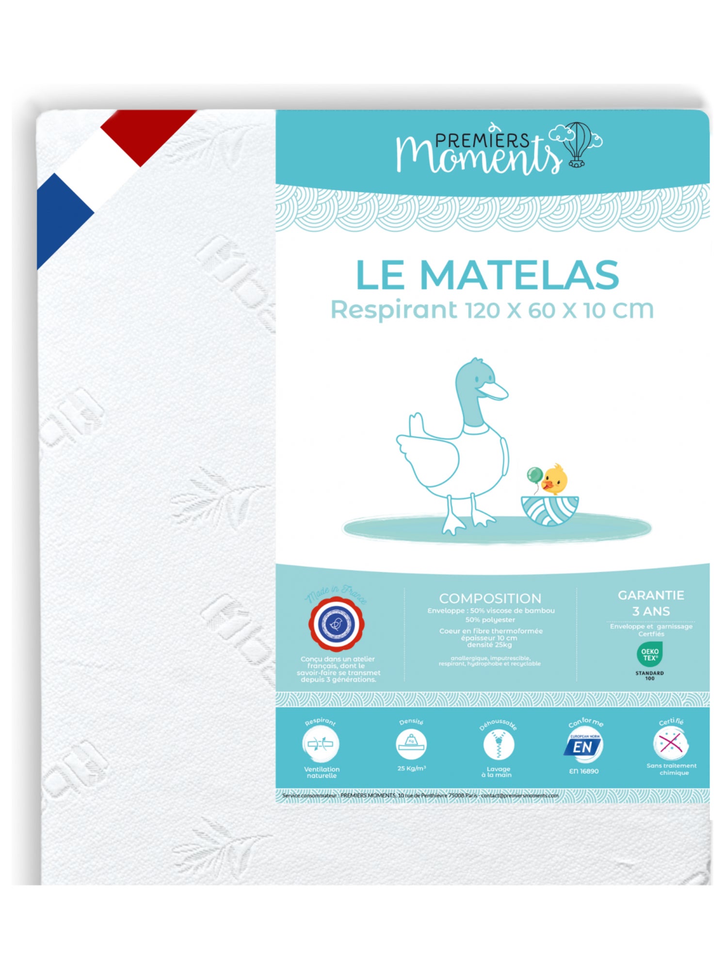Matelas 60x120 cm Respirant - Blanc