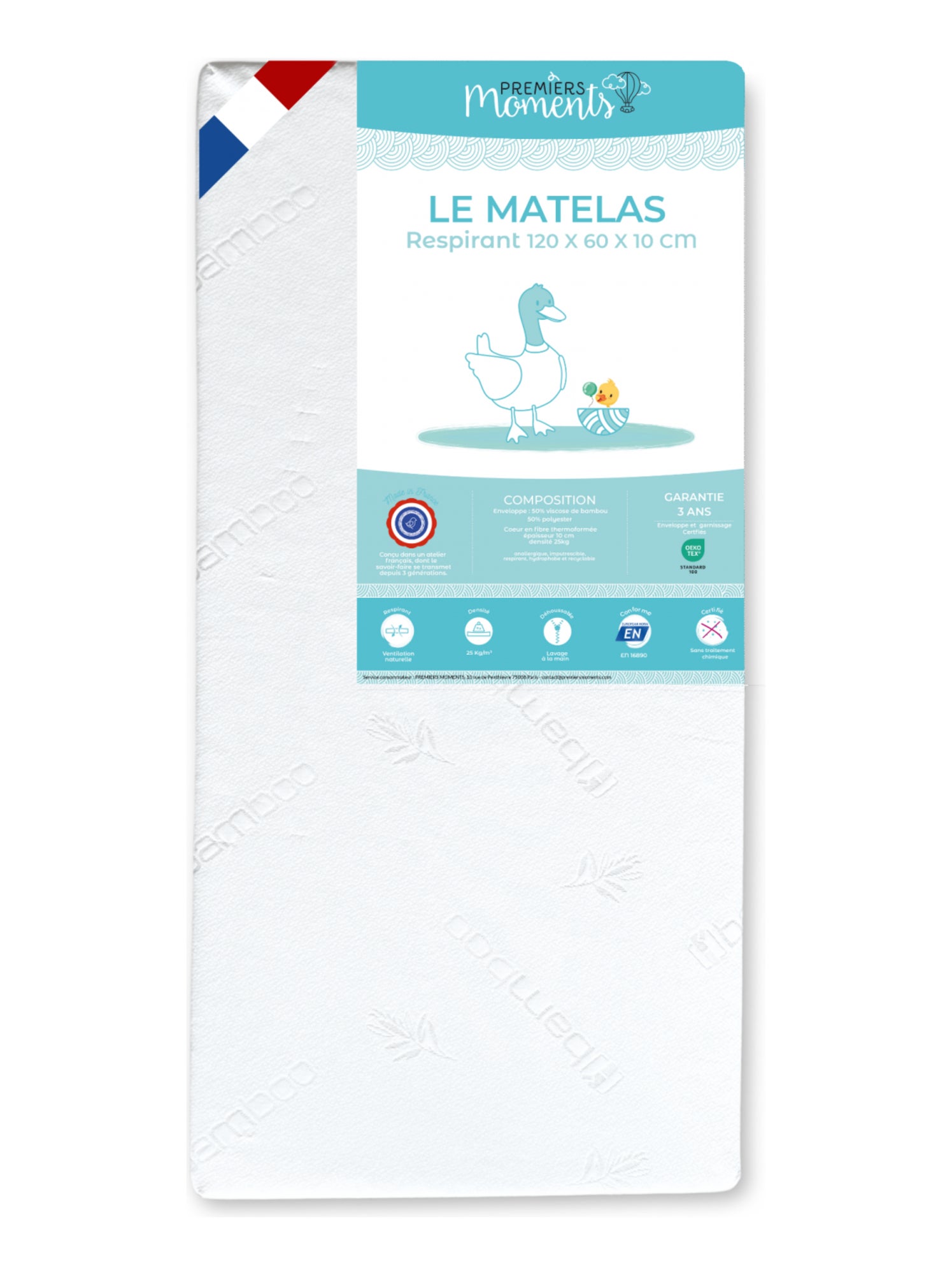 Matelas 60x120 cm Respirant - Blanc
