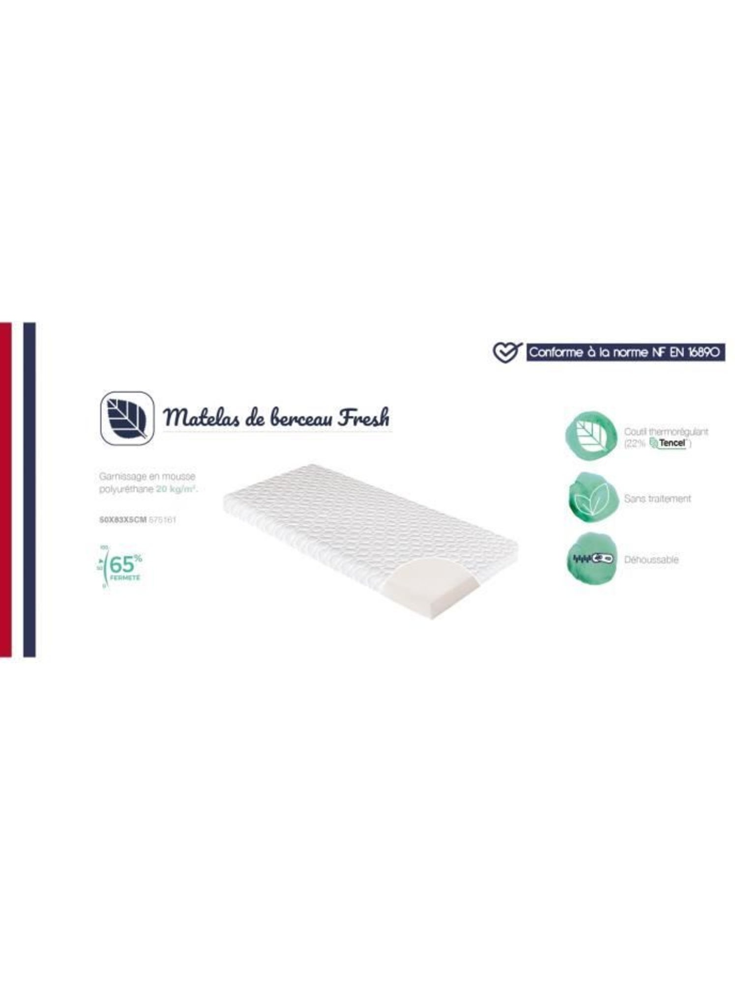 Matelas De Berceau Cododo Fresh - 50 cm x 83 cm x 5 cm - Blanc
