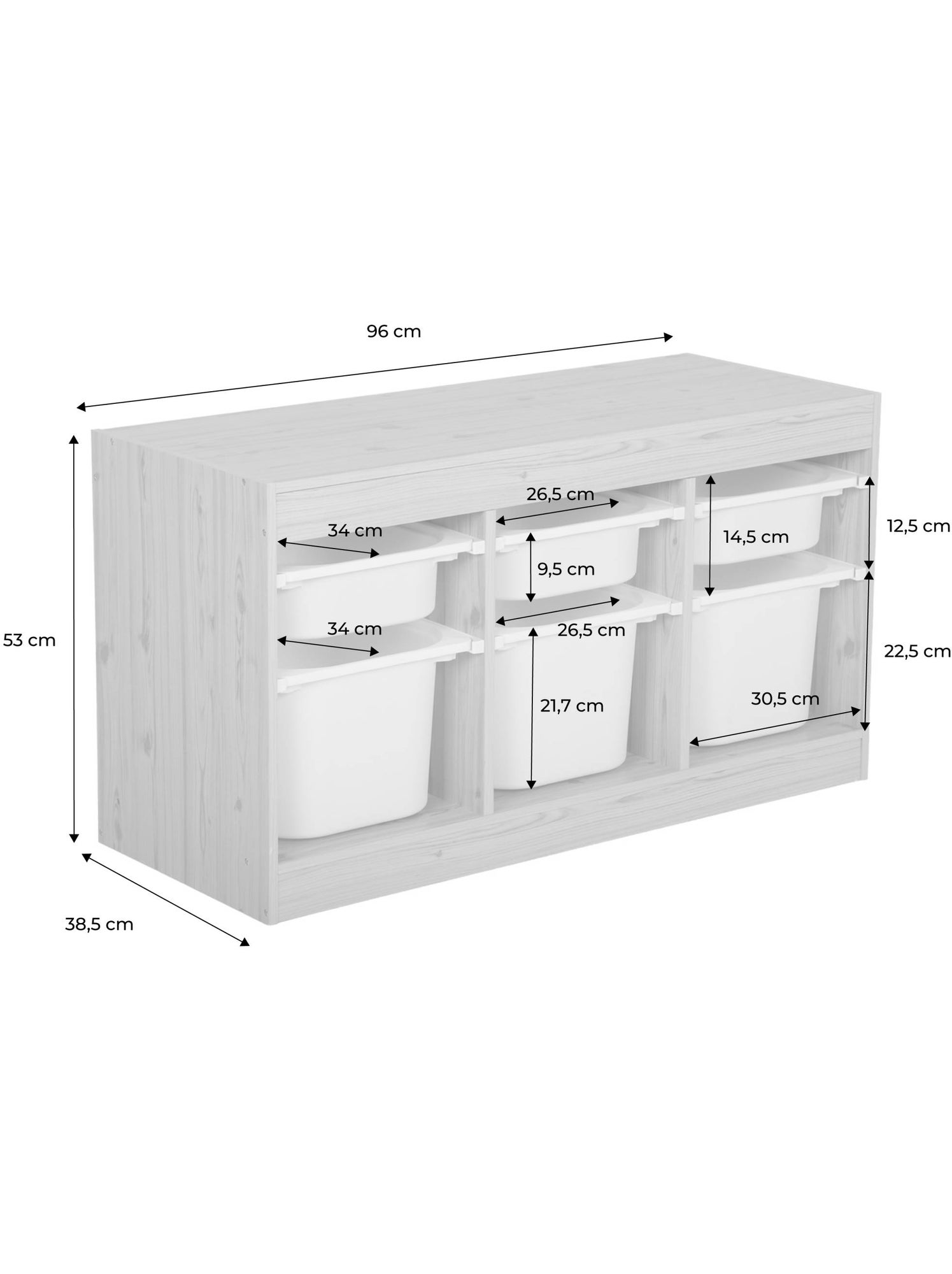 Meuble de rangement pour enfant décor bois 6 bacs de rangement sora - Blanc