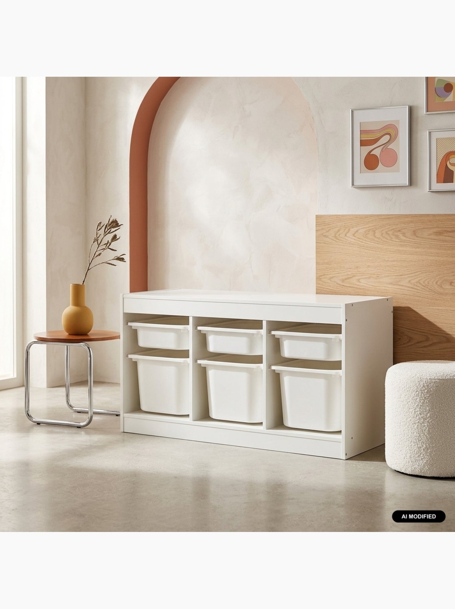Meuble de rangement pour enfant décor bois 6 bacs de rangement sora - Blanc