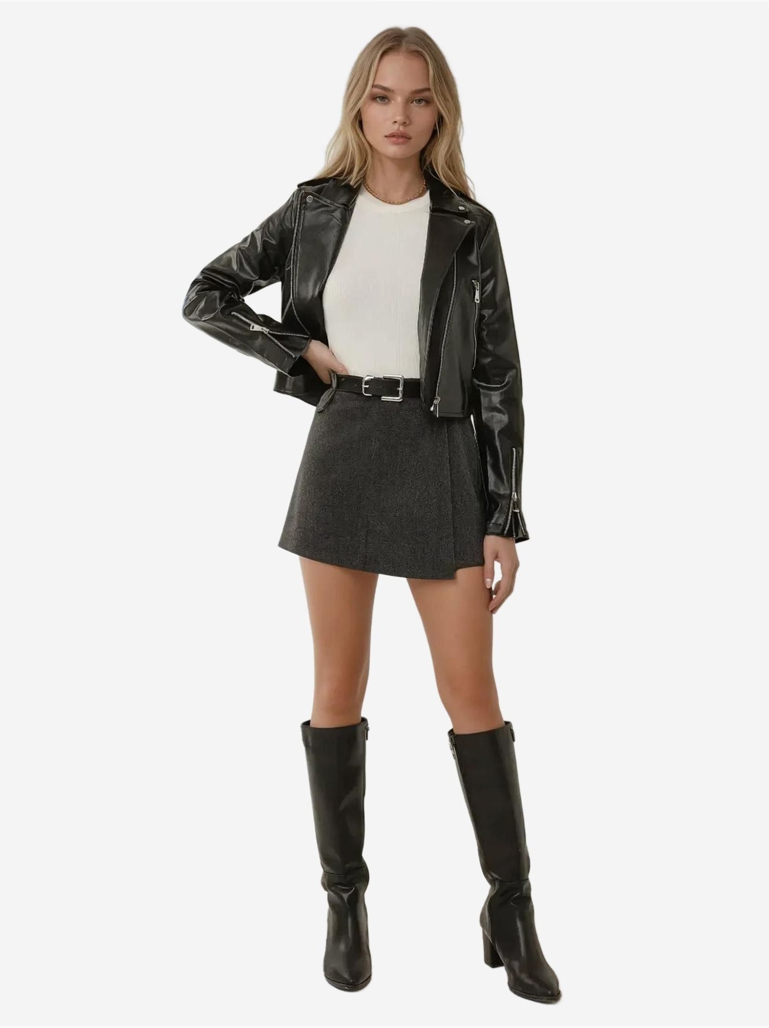 Mini-jupe taille haute - Gris