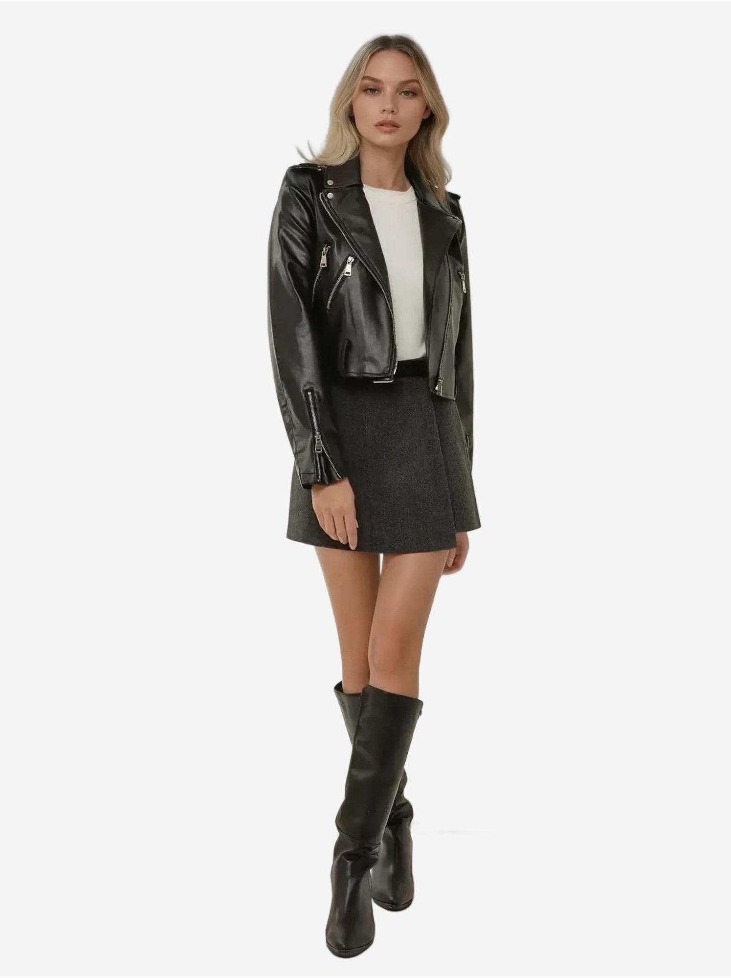 Mini-jupe taille haute - Gris