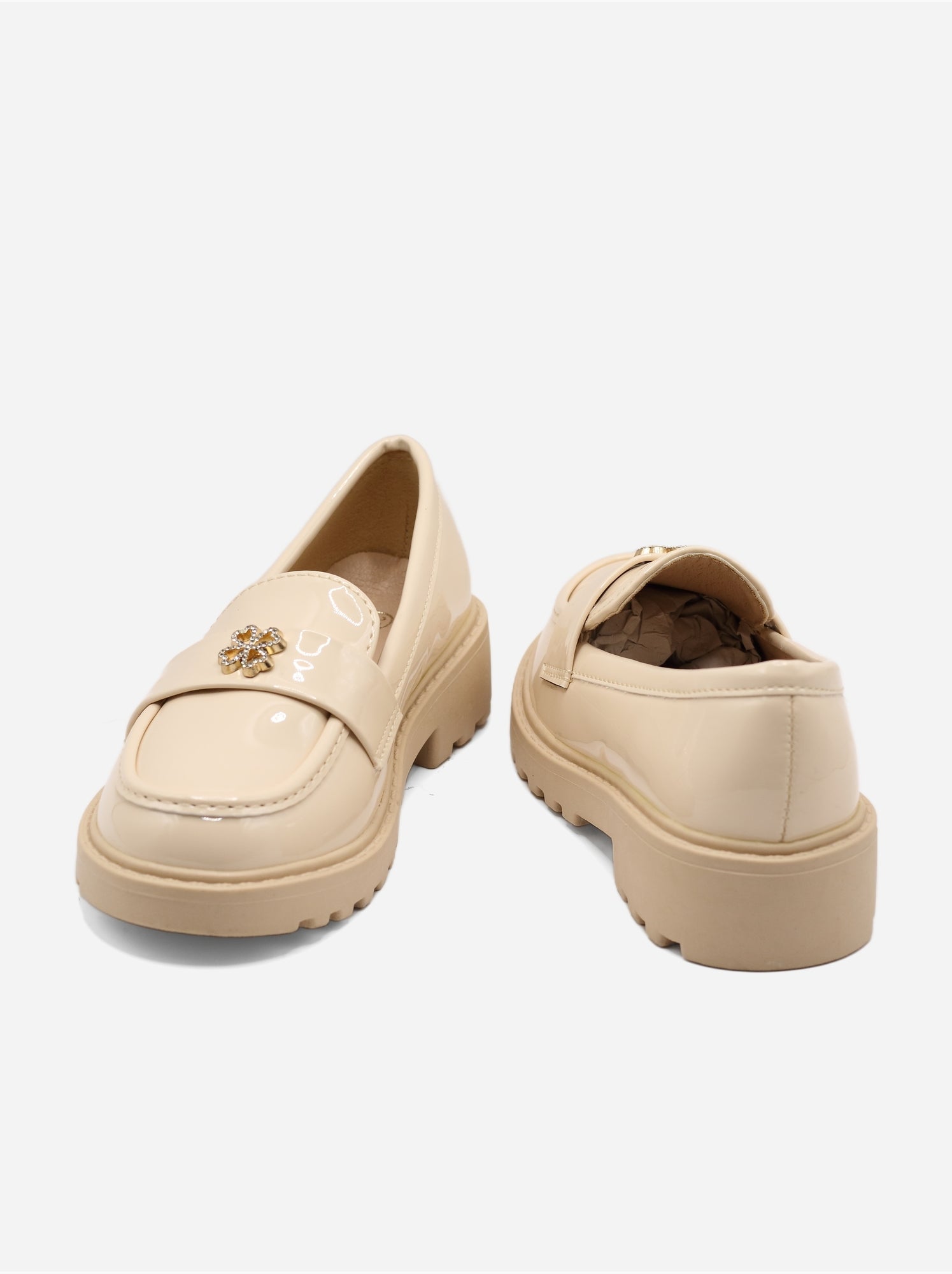 Mocassins à détail strass - Crème