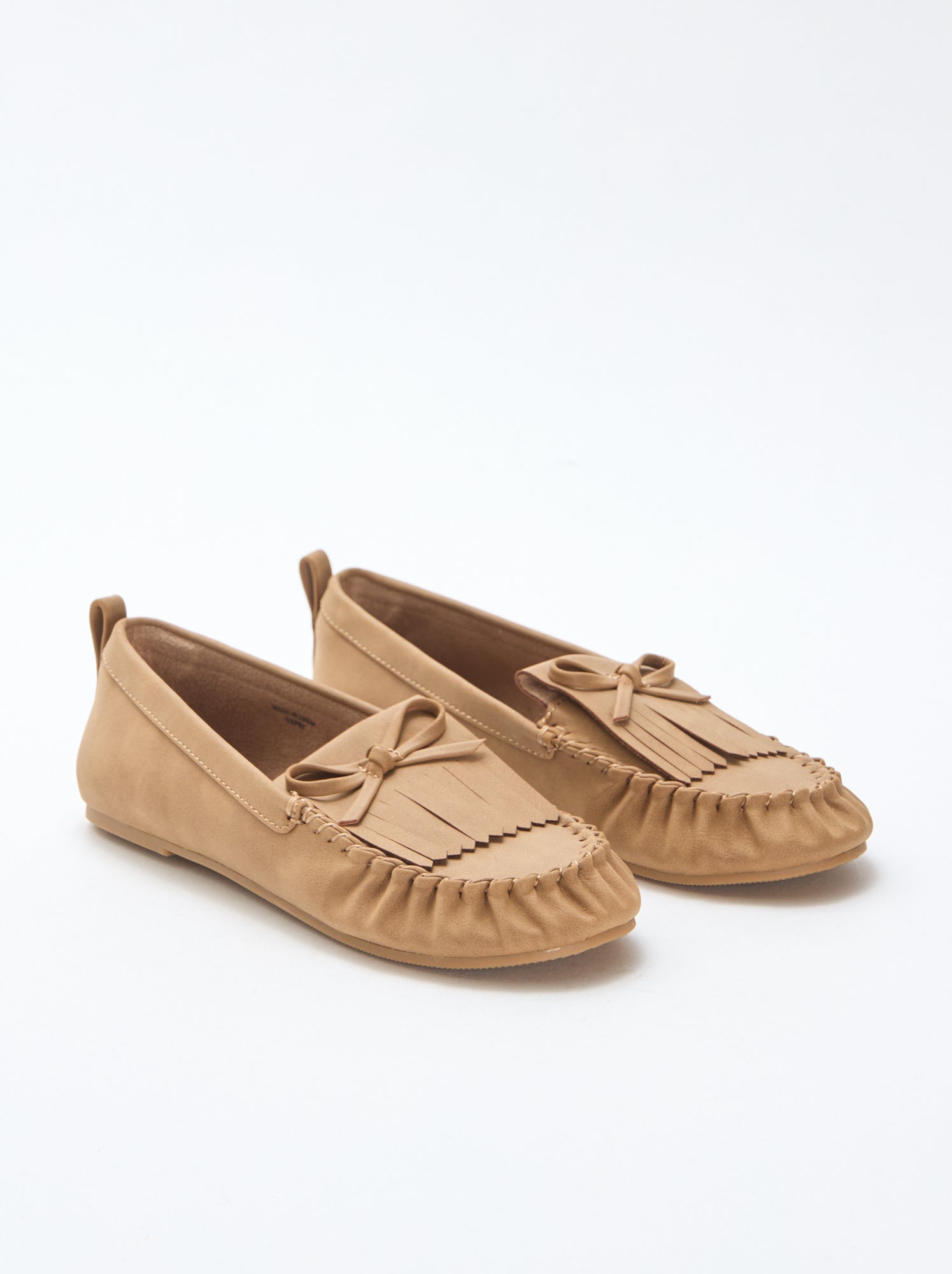 Mocassins suédine avec frange - Beige