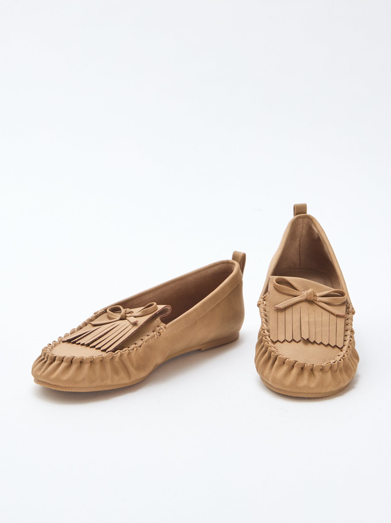Mocassins suédine avec frange - Beige