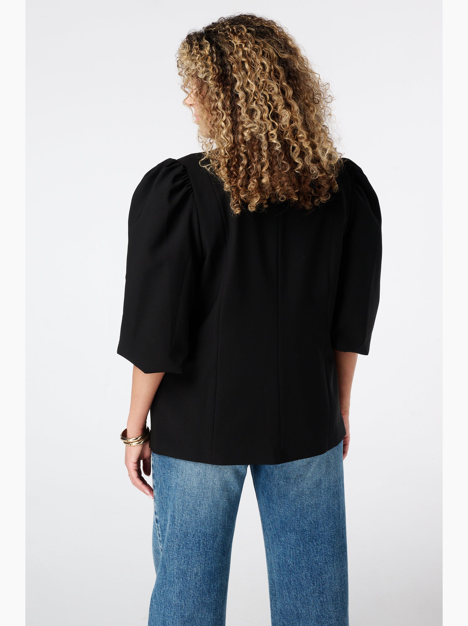 Ms mode blazer à manches bouffantes - Noir