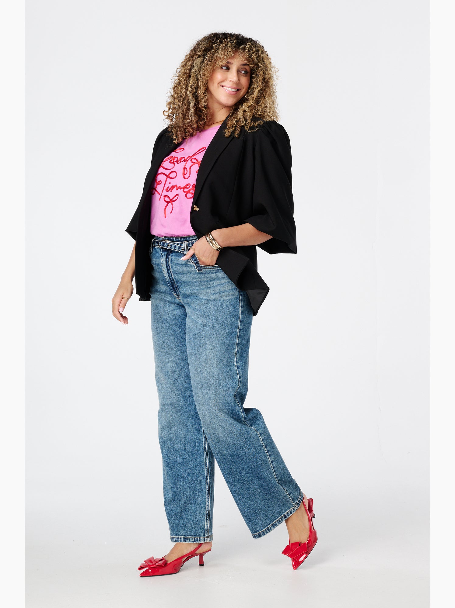 Ms mode blazer à manches bouffantes - Noir