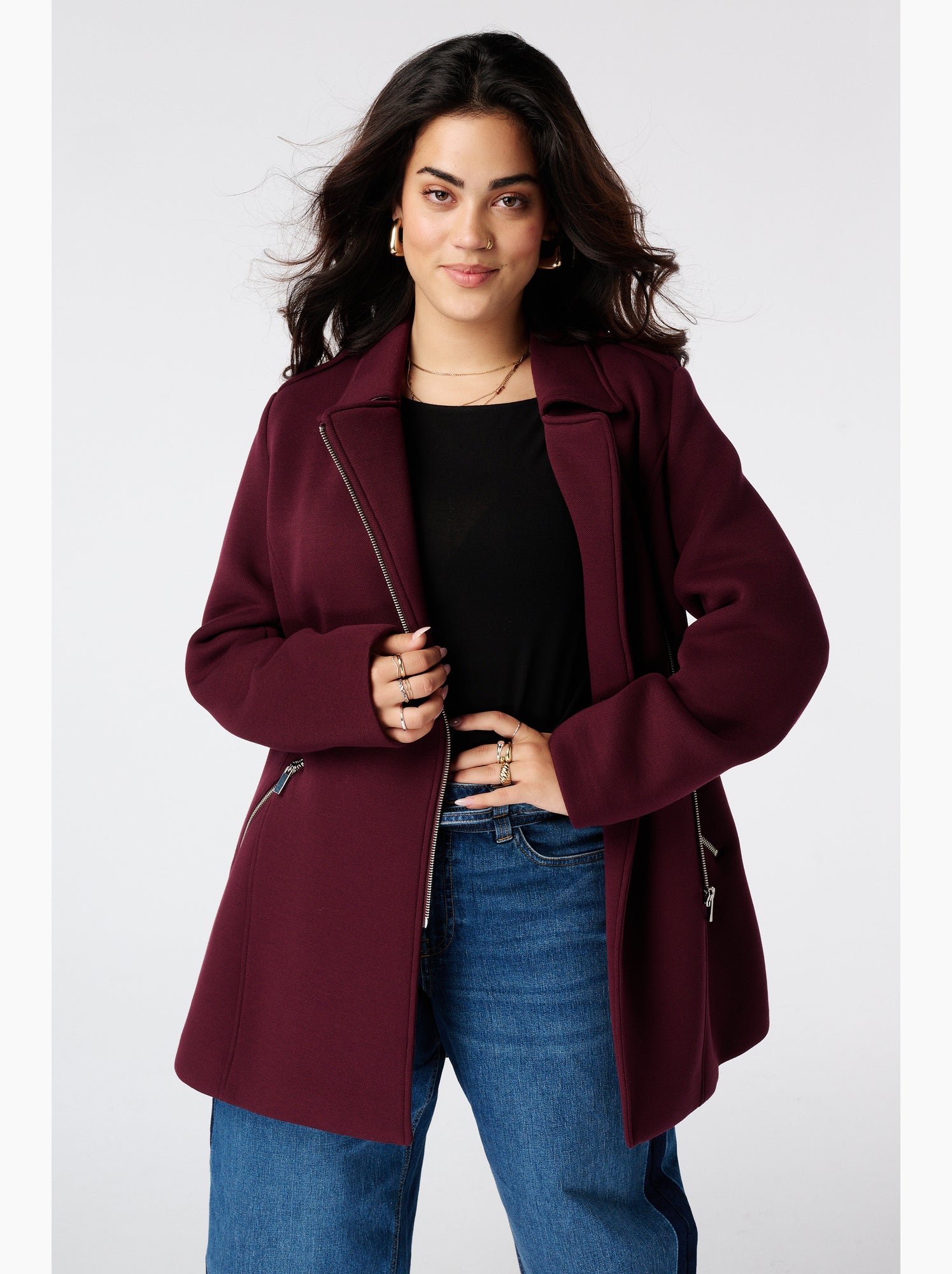 Ms mode manteau à fermeture éclair - Bordeaux
