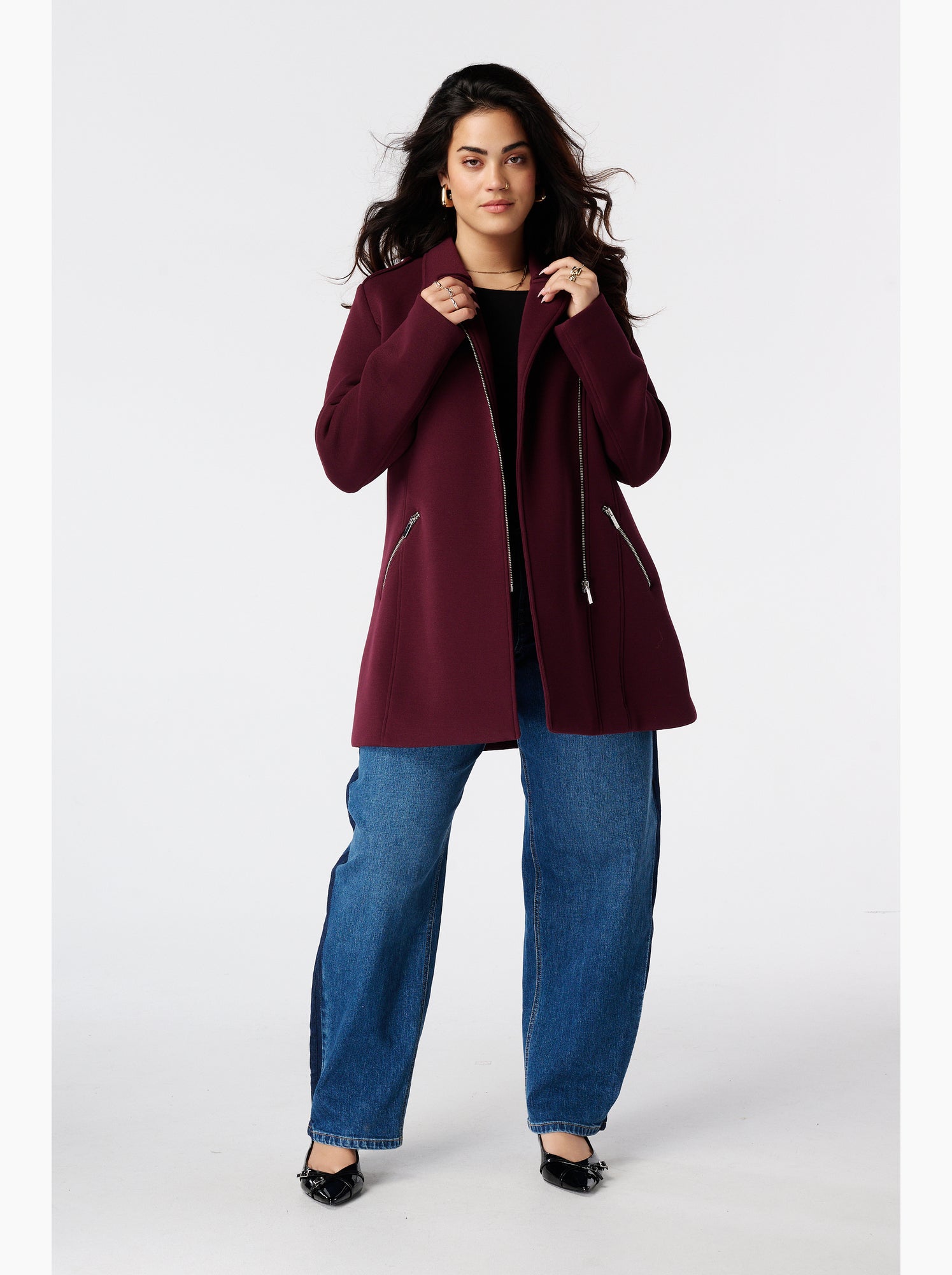Ms mode manteau à fermeture éclair - Bordeaux