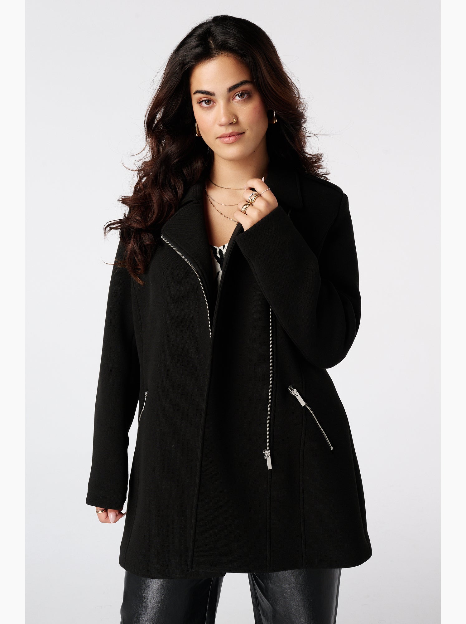 Ms mode manteau à fermeture éclair - Noir