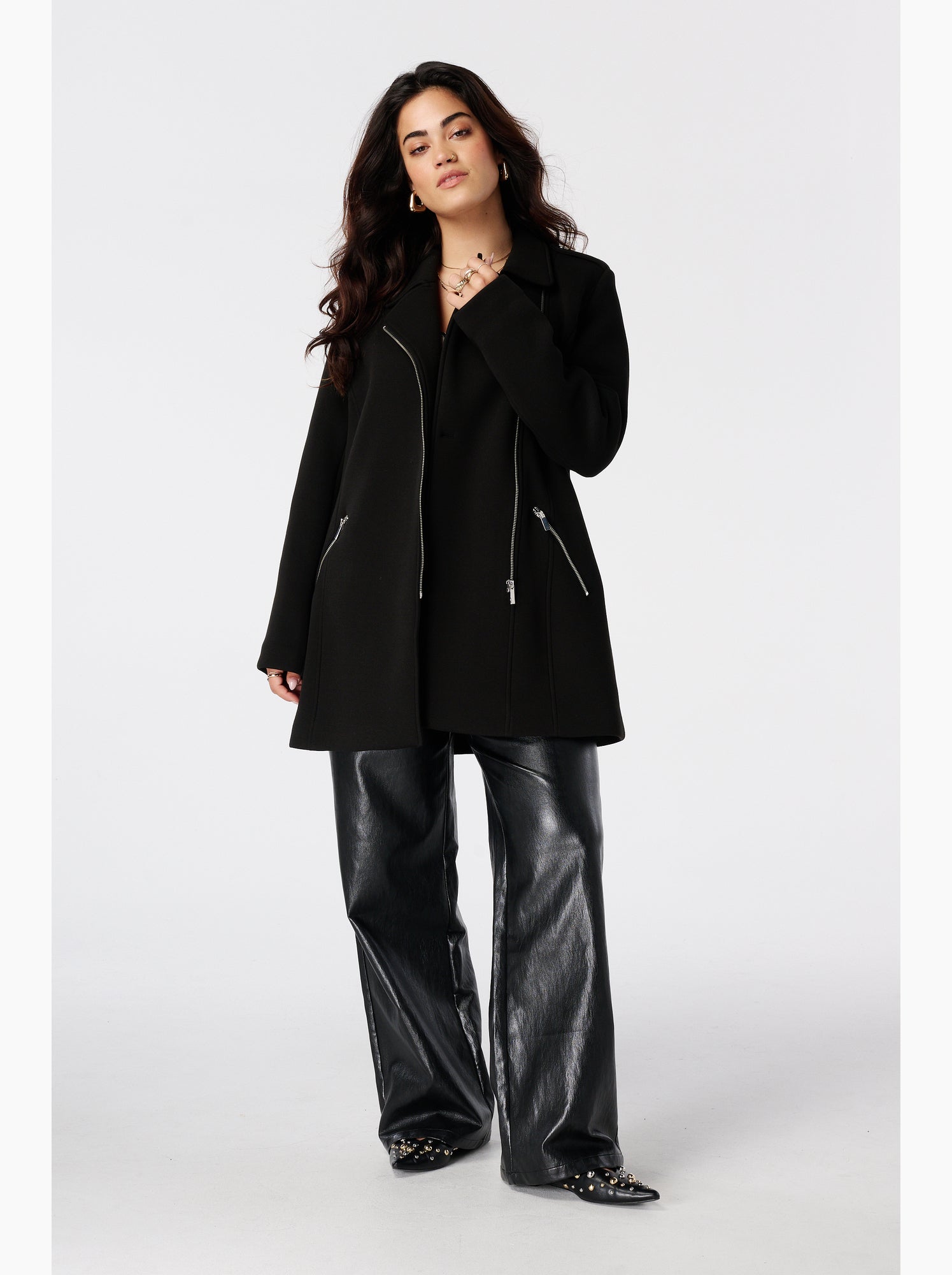 Ms mode manteau à fermeture éclair - Noir