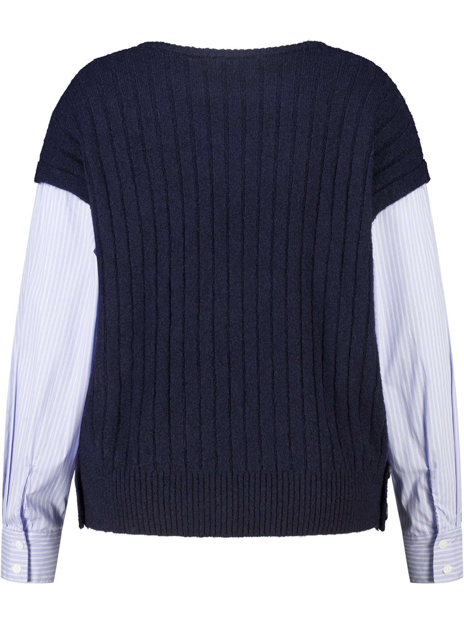 Ms mode pull avec manches de blouse contrastantes - Bleu marine