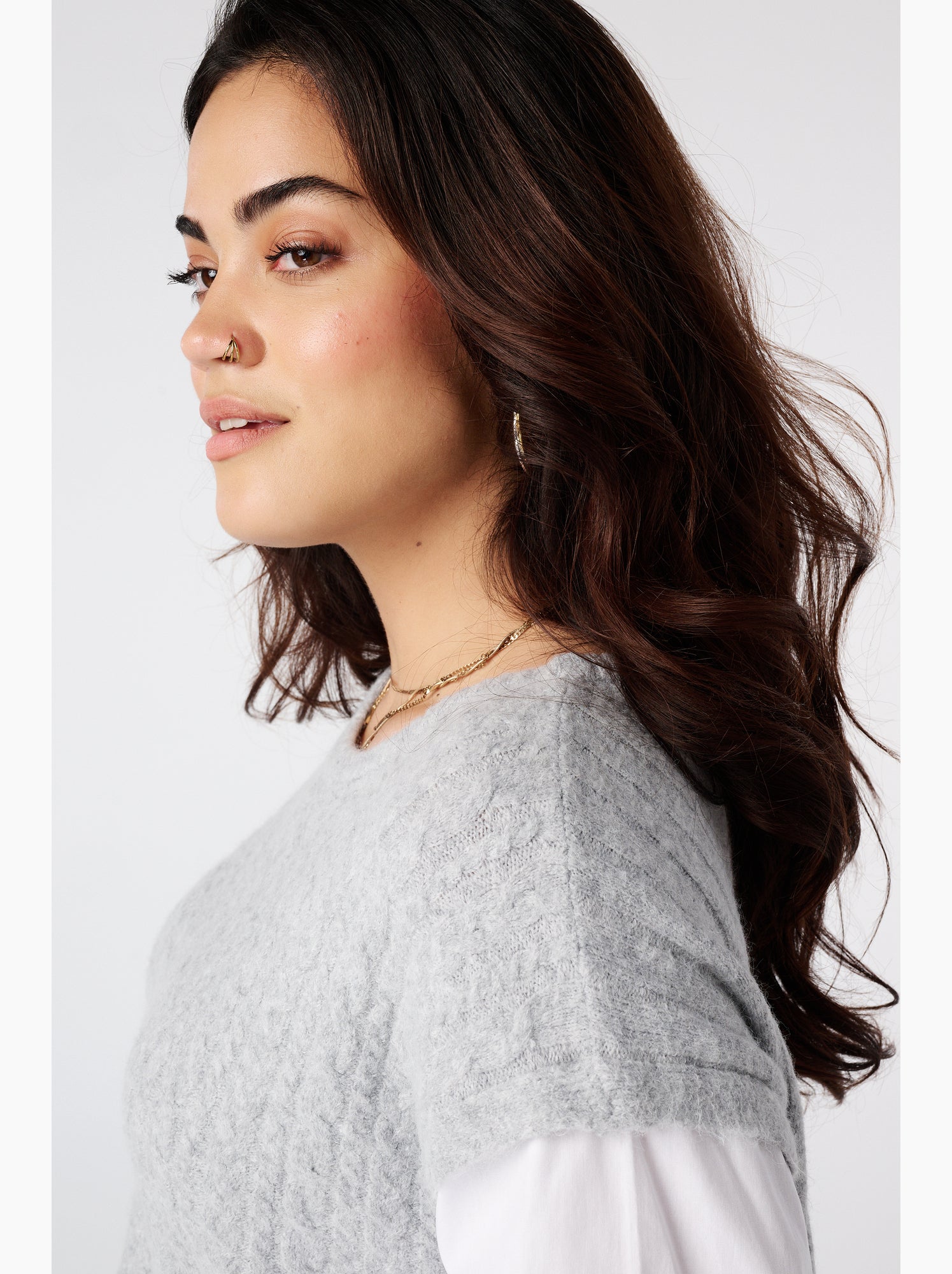 Ms mode pull avec manches de blouse contrastantes - Gris