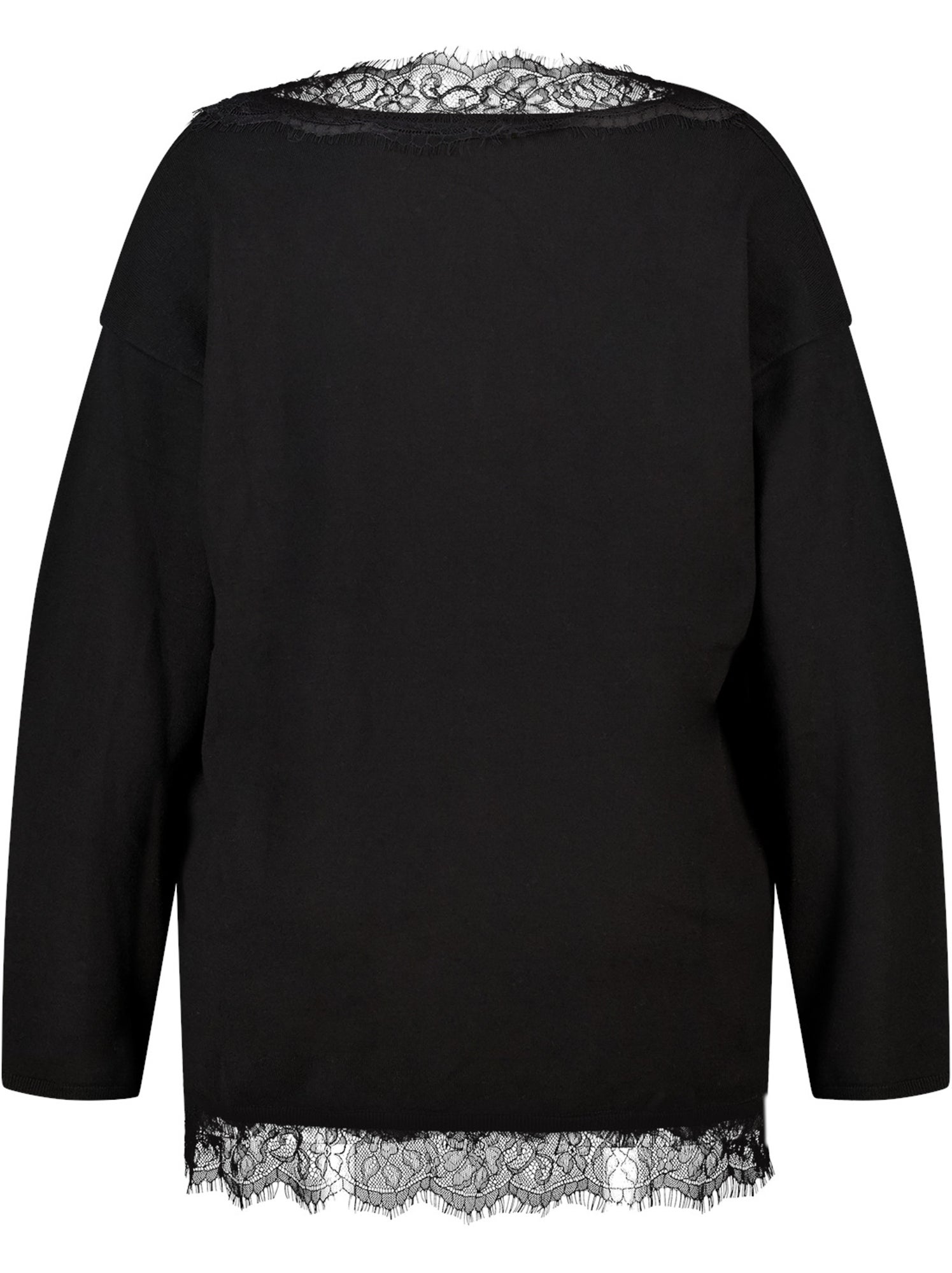 Ms mode pull en maille fine avec dentelle - Noir