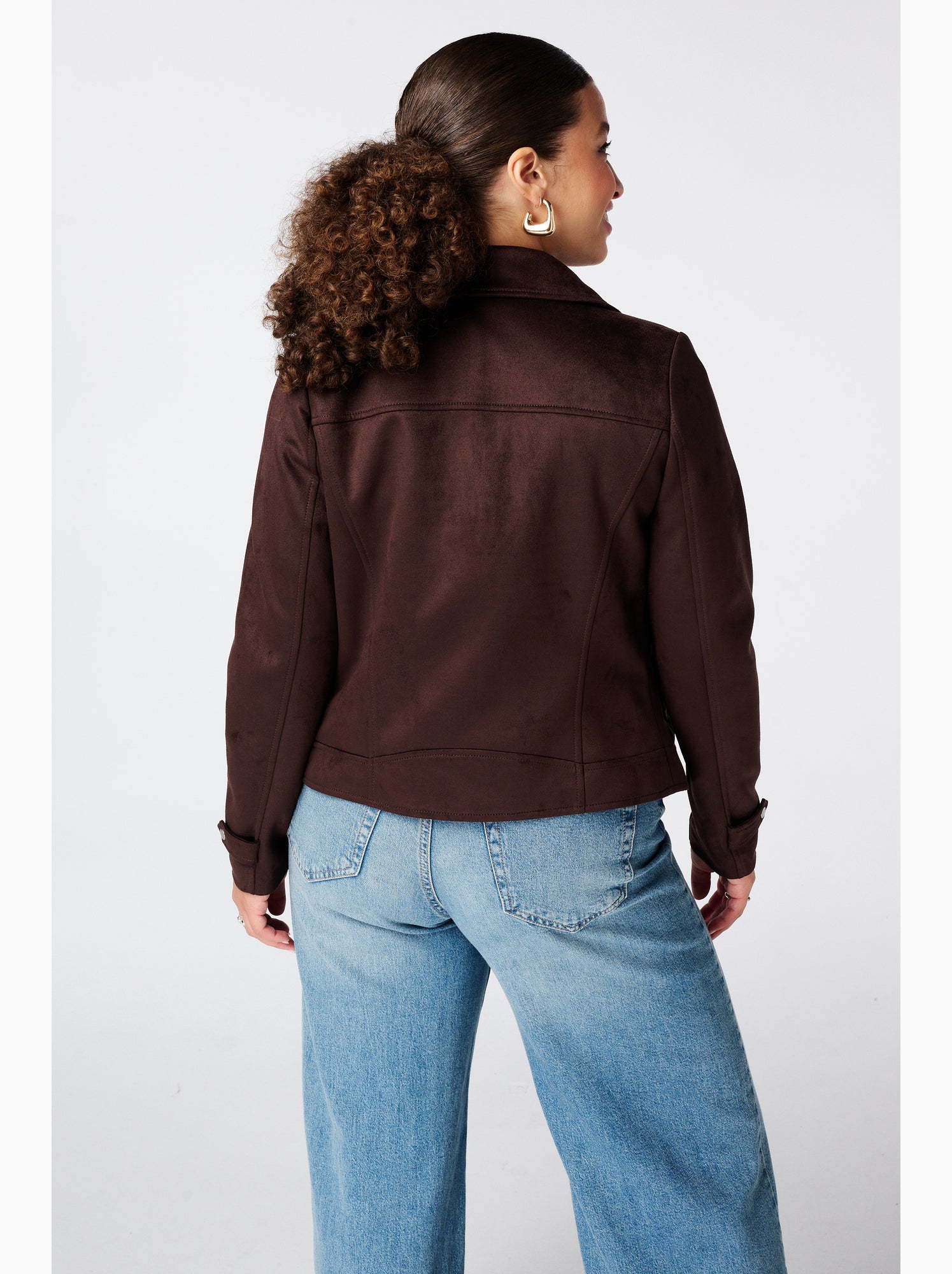 Ms mode veste biker en suédine - Marron foncé