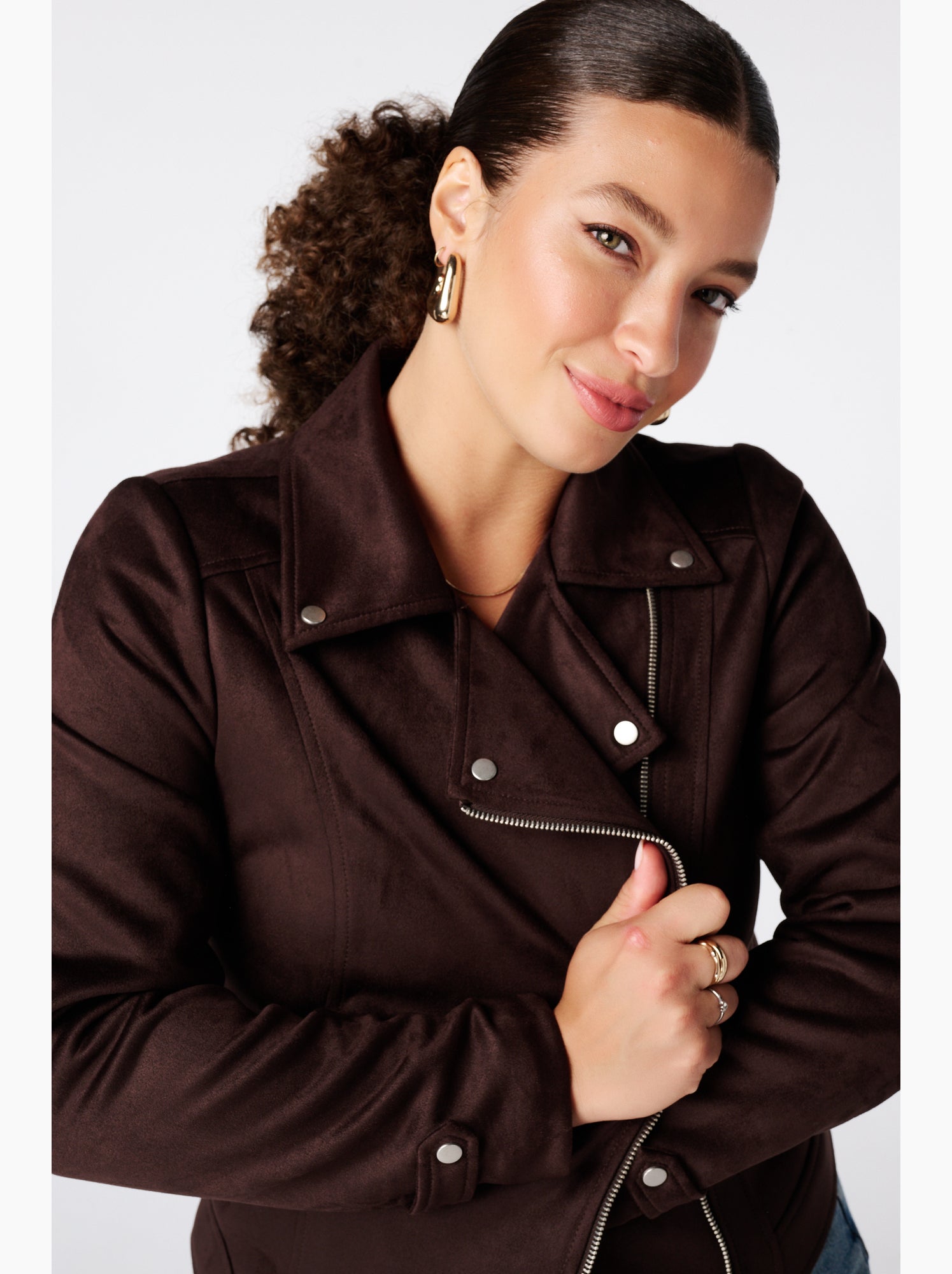 Ms mode veste biker en suédine - Marron foncé