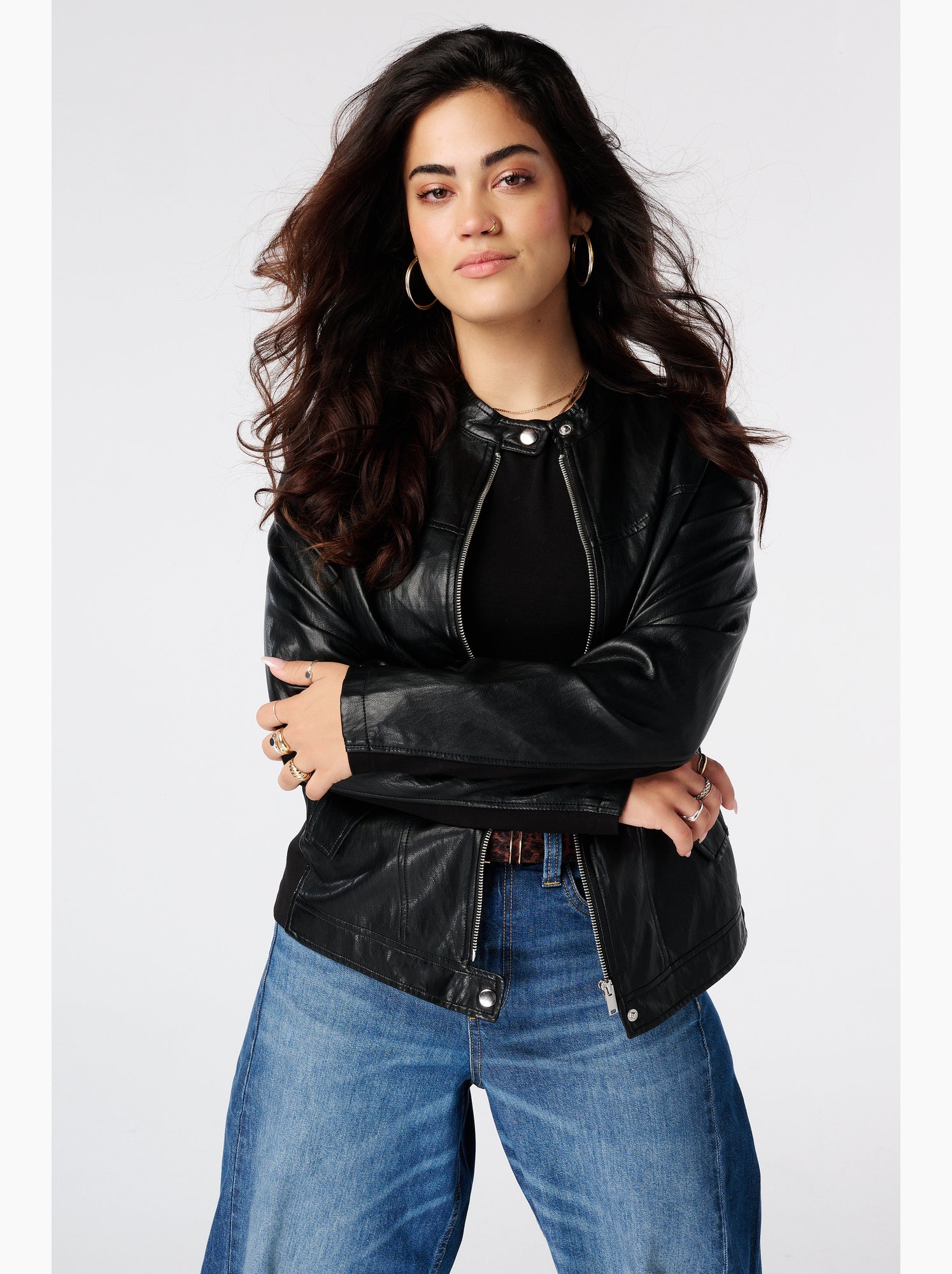 Ms mode veste en similicuir - Noir
