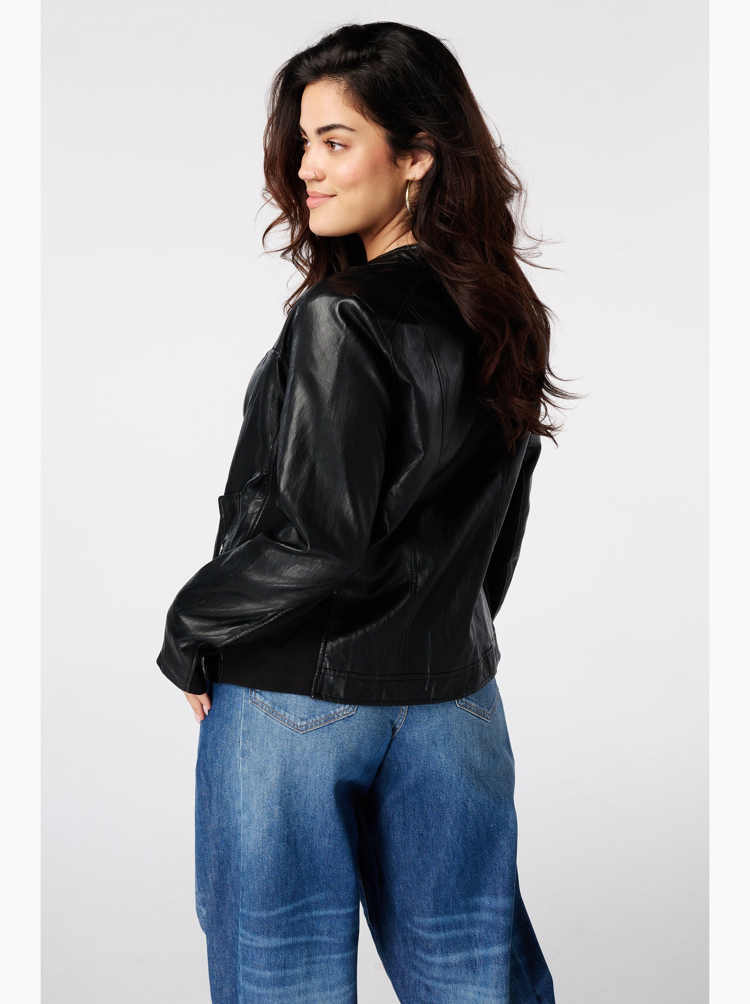 Ms mode veste en similicuir - Noir