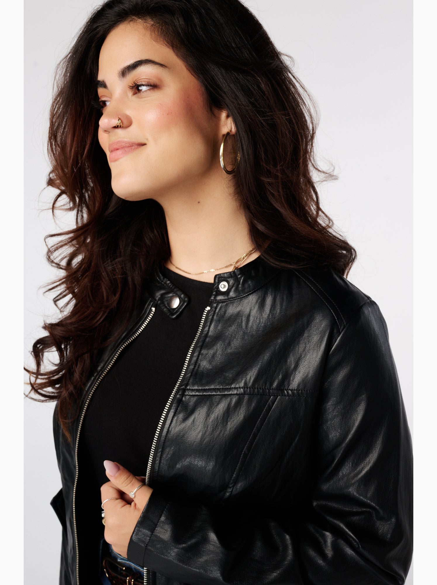 Ms mode veste en similicuir - Noir