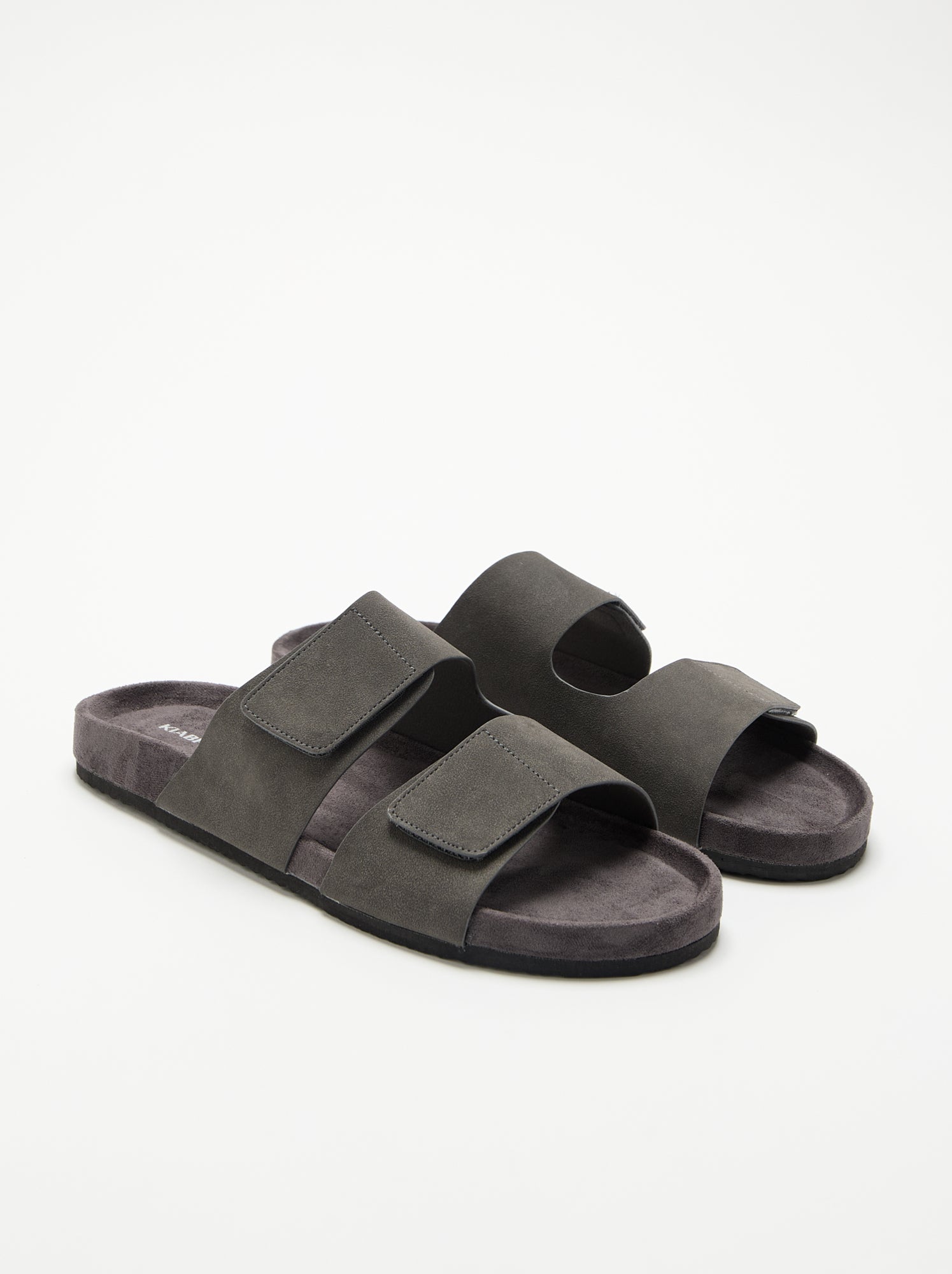 Mules en suédine avec brides à scratch - Gris