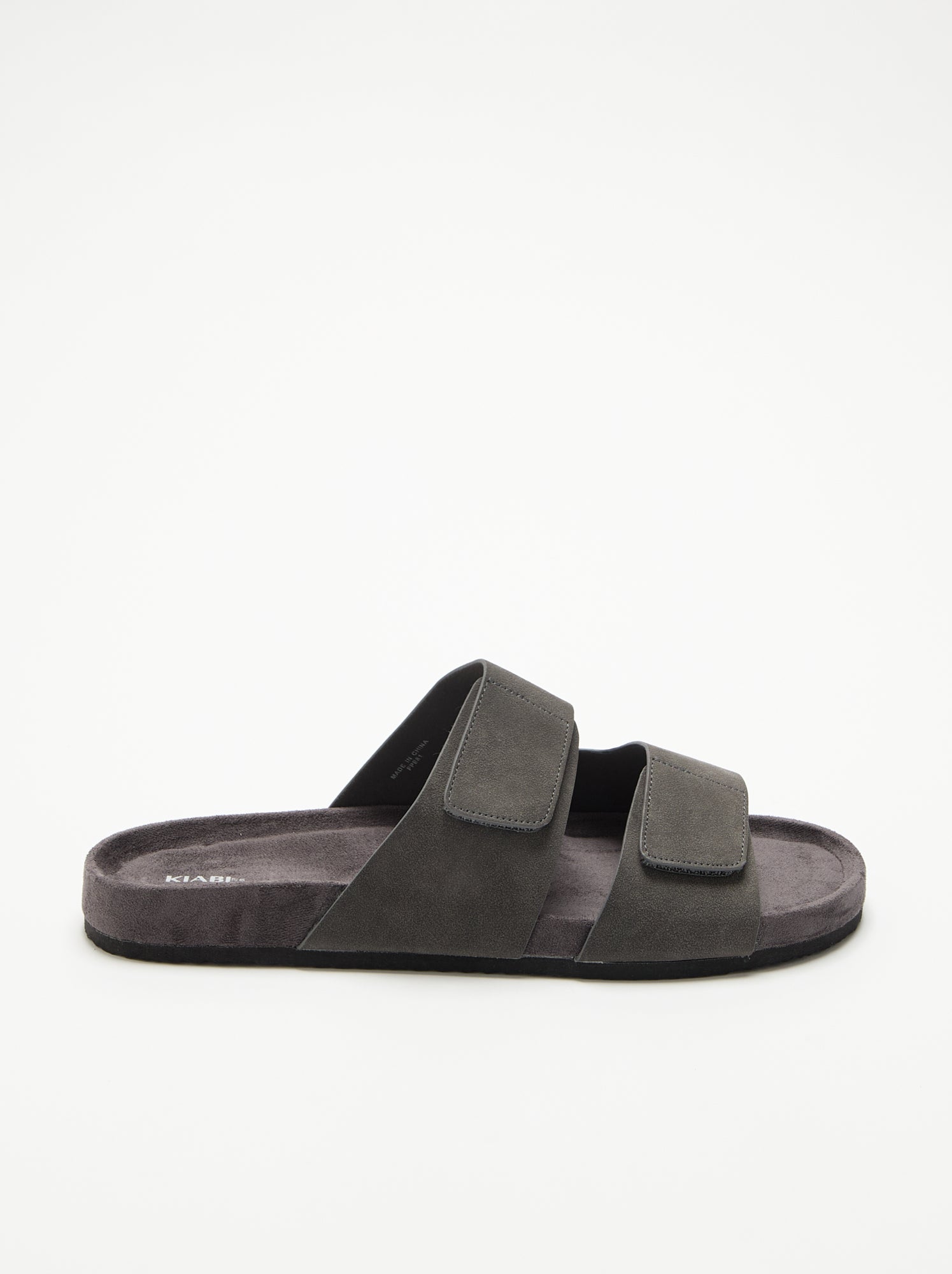 Mules en suédine avec brides à scratch - Gris