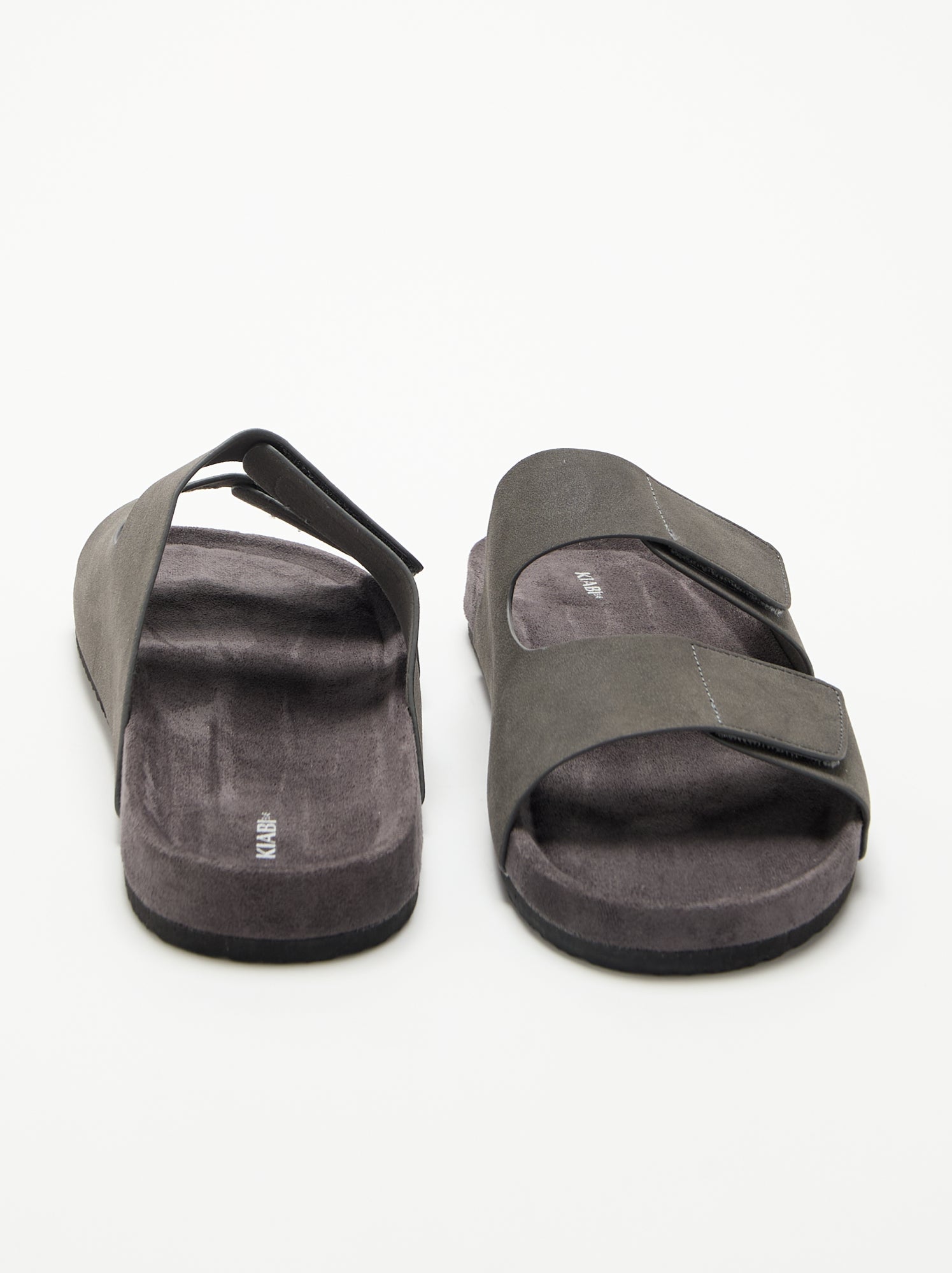 Mules en suédine avec brides à scratch - Gris