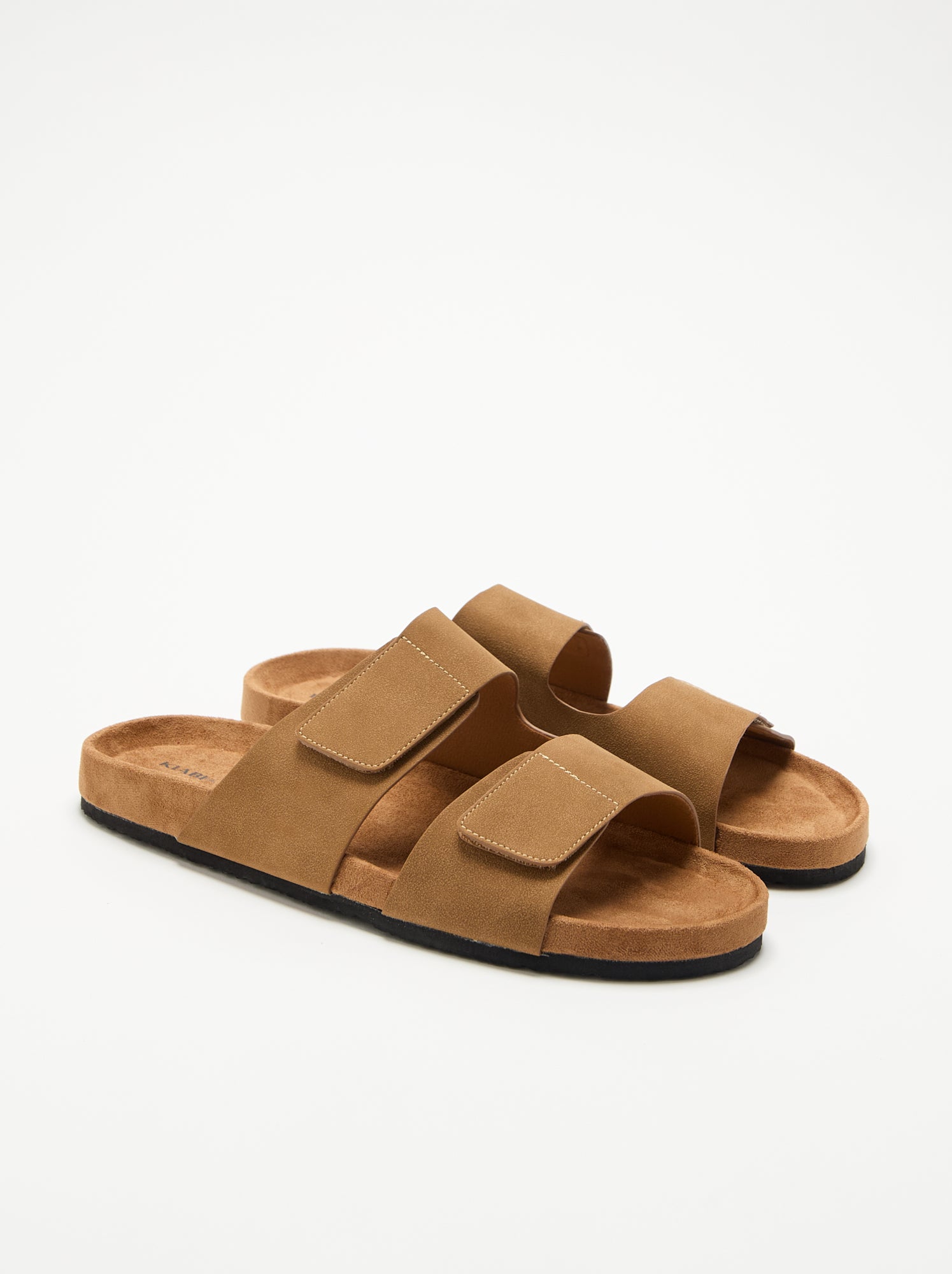 Mules en suédine avec brides à scratch - Marron