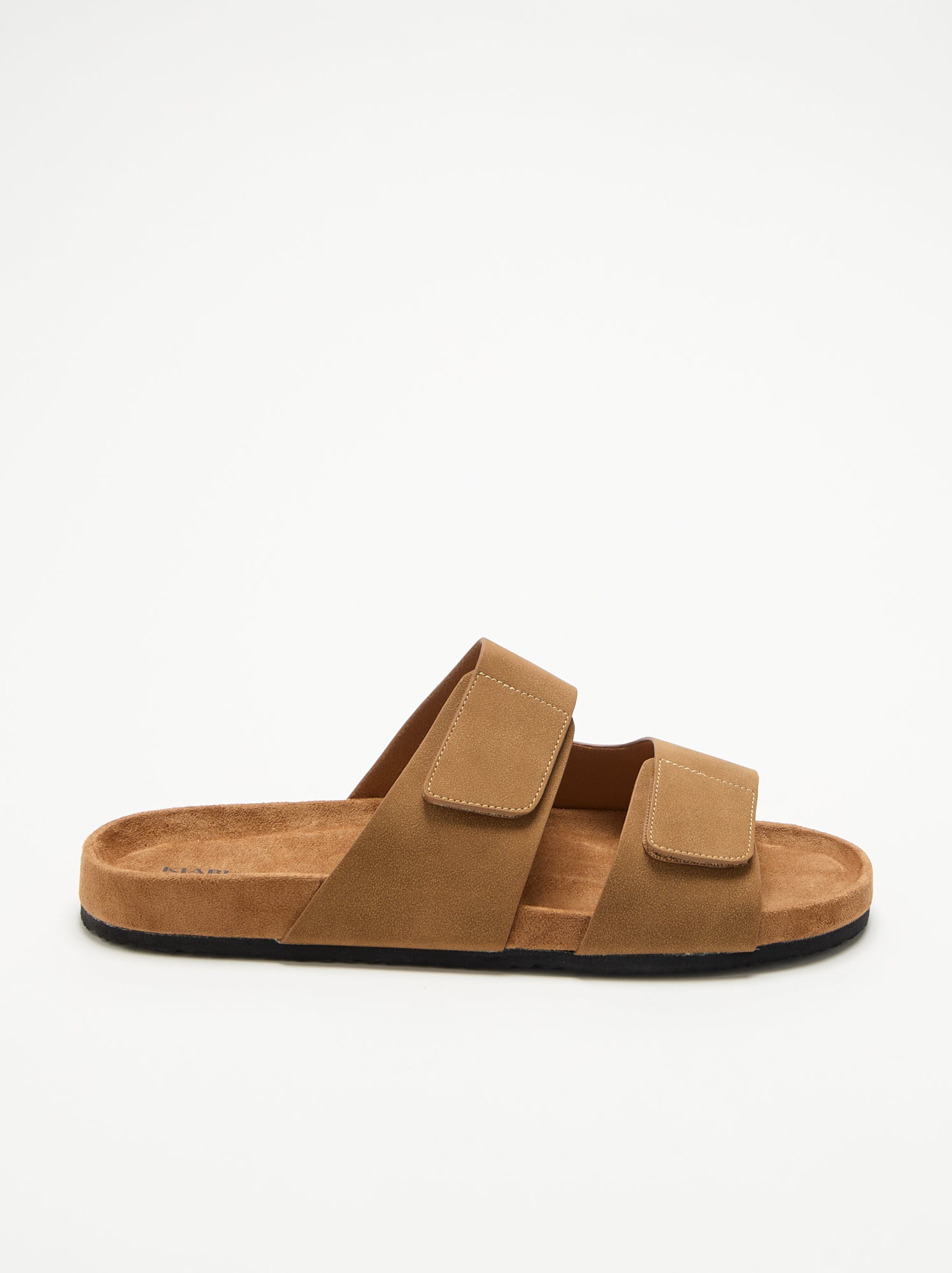 Mules en suédine avec brides à scratch - Marron
