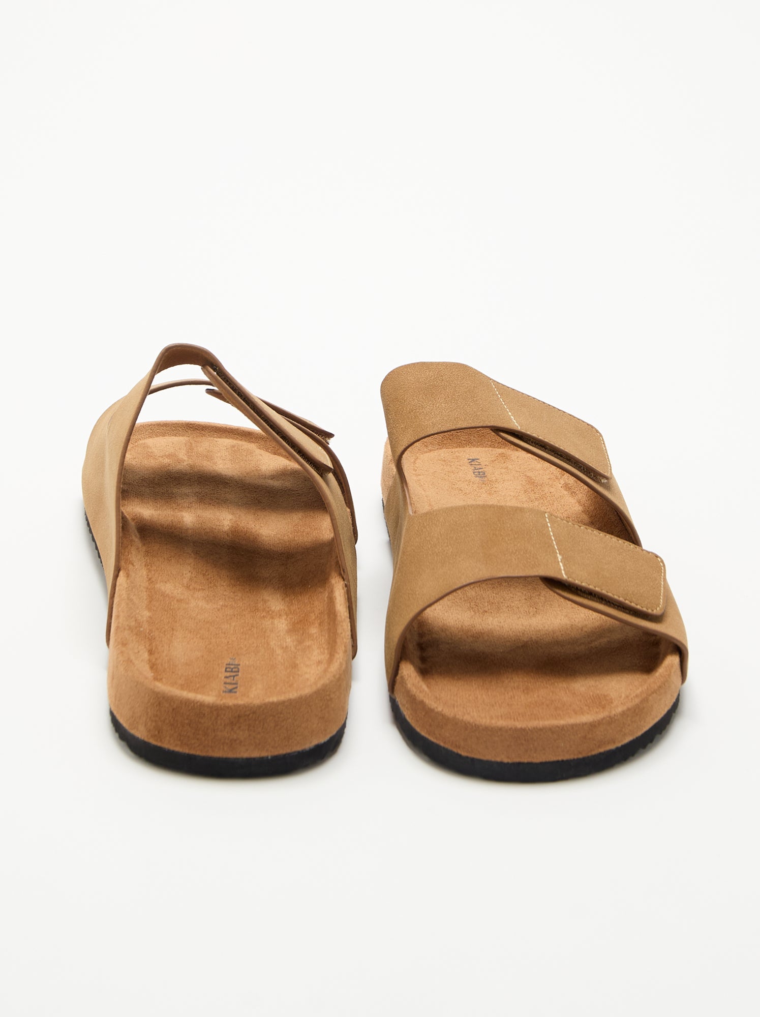 Mules en suédine avec brides à scratch - Marron