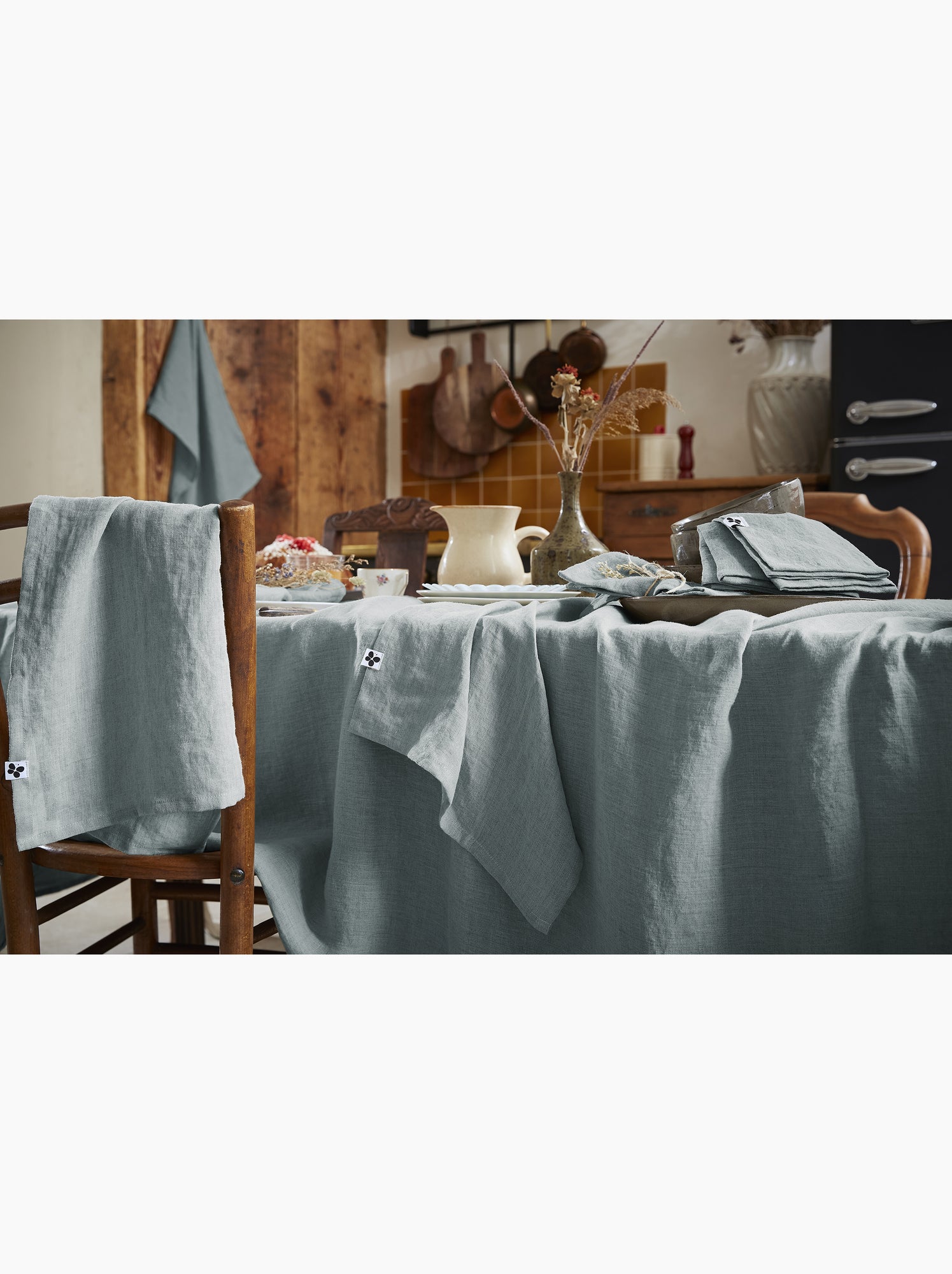 Nappe rectangle – lin lavé français luxe - soline - Bleu