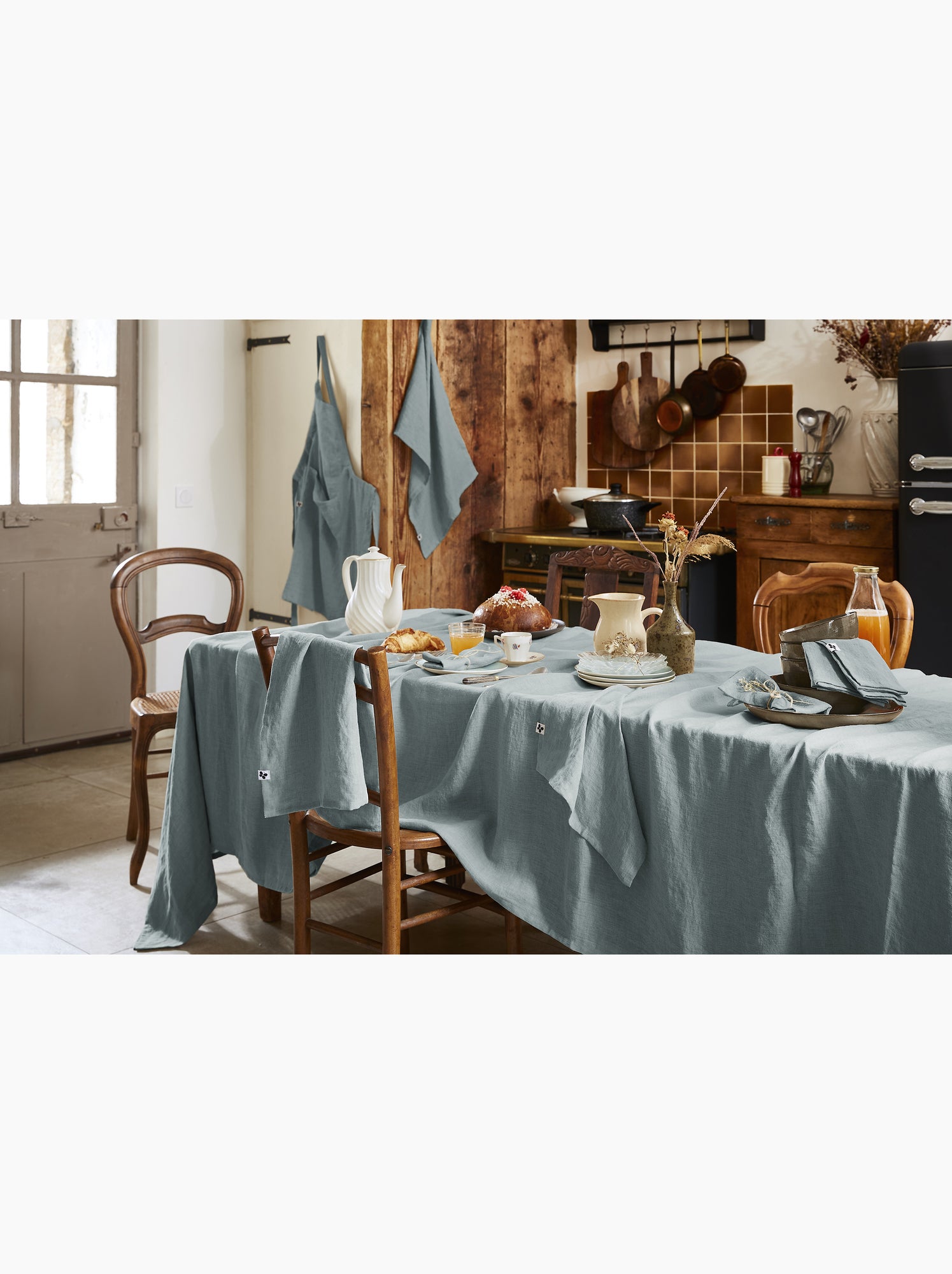 Nappe rectangle – lin lavé français luxe - soline - Bleu