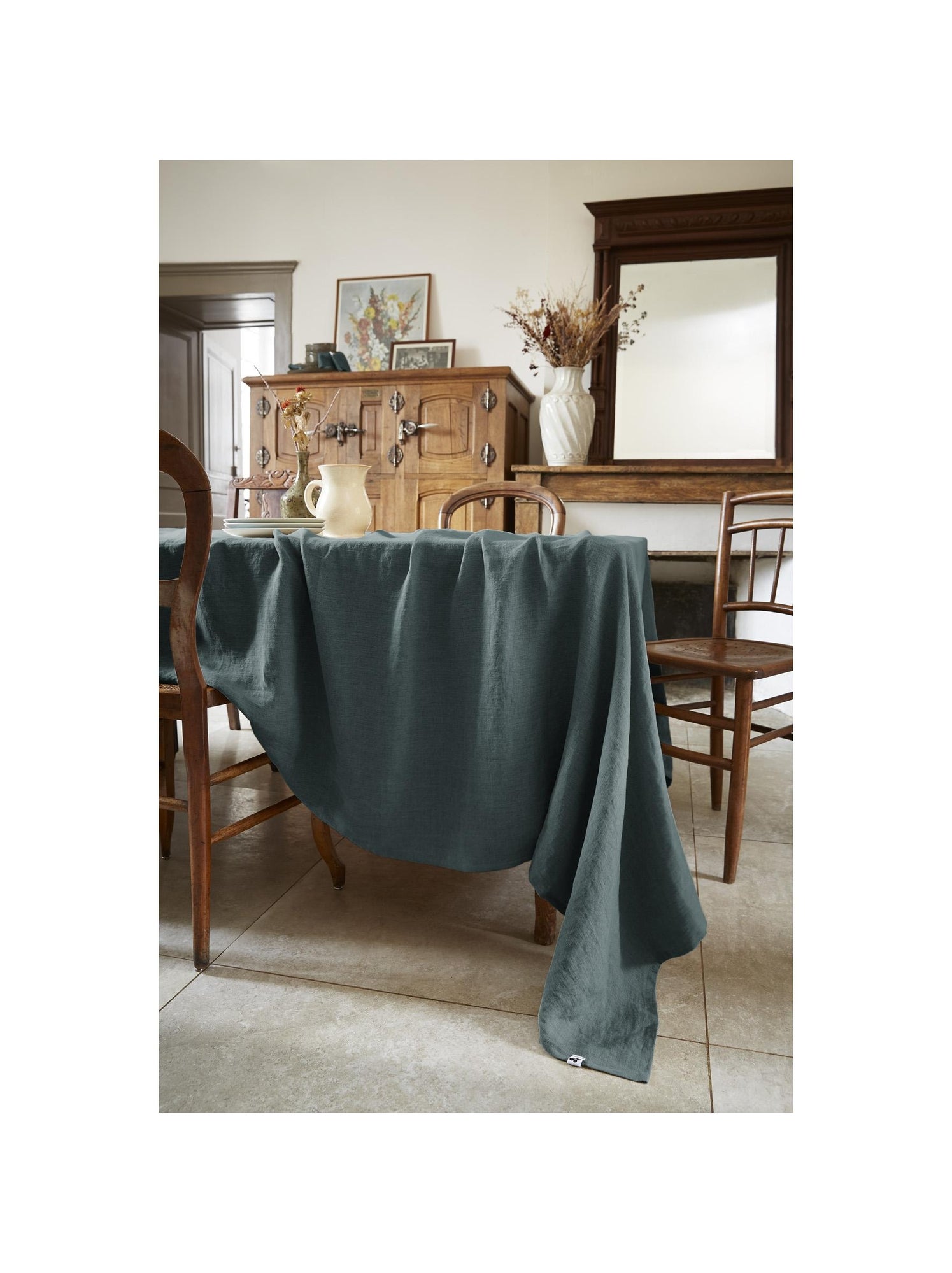 Nappe rectangle – lin lavé français luxe - soline - Gris foncé