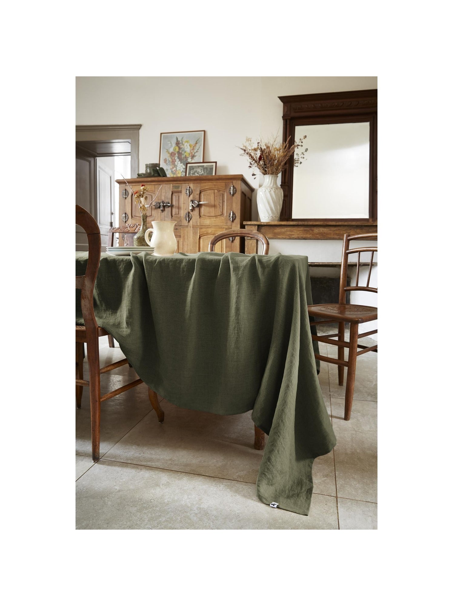 Nappe rectangle – lin lavé français luxe - soline - Kaki