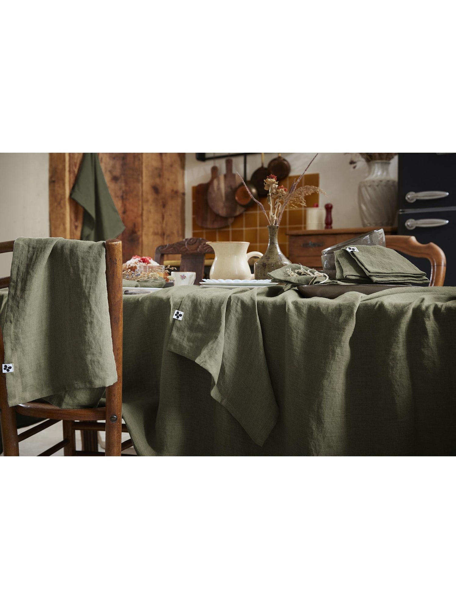 Nappe rectangle – lin lavé français luxe - soline - Kaki