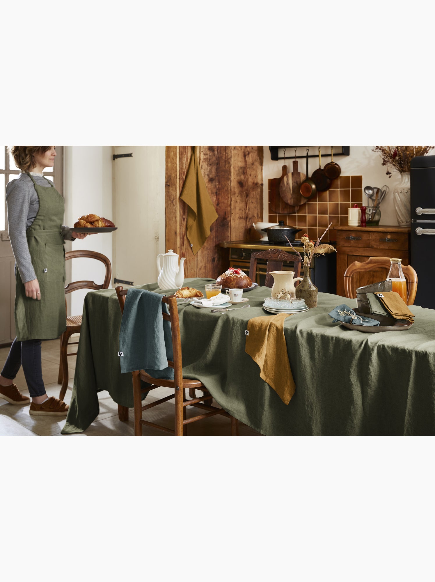 Nappe rectangle – lin lavé français luxe - soline - Kaki