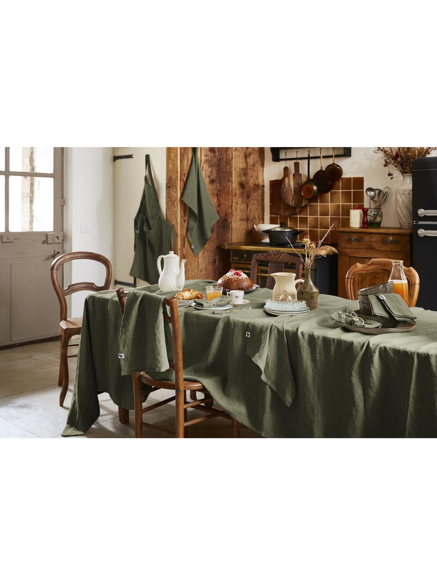 Nappe rectangle – lin lavé français luxe - soline - Kaki