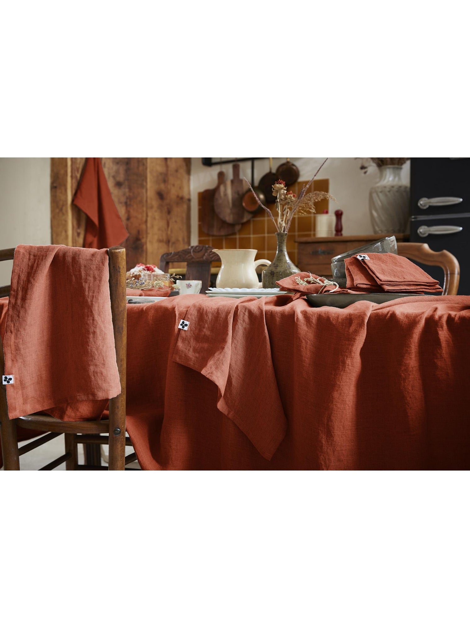 Nappe rectangle – lin lavé français luxe - soline - Orange