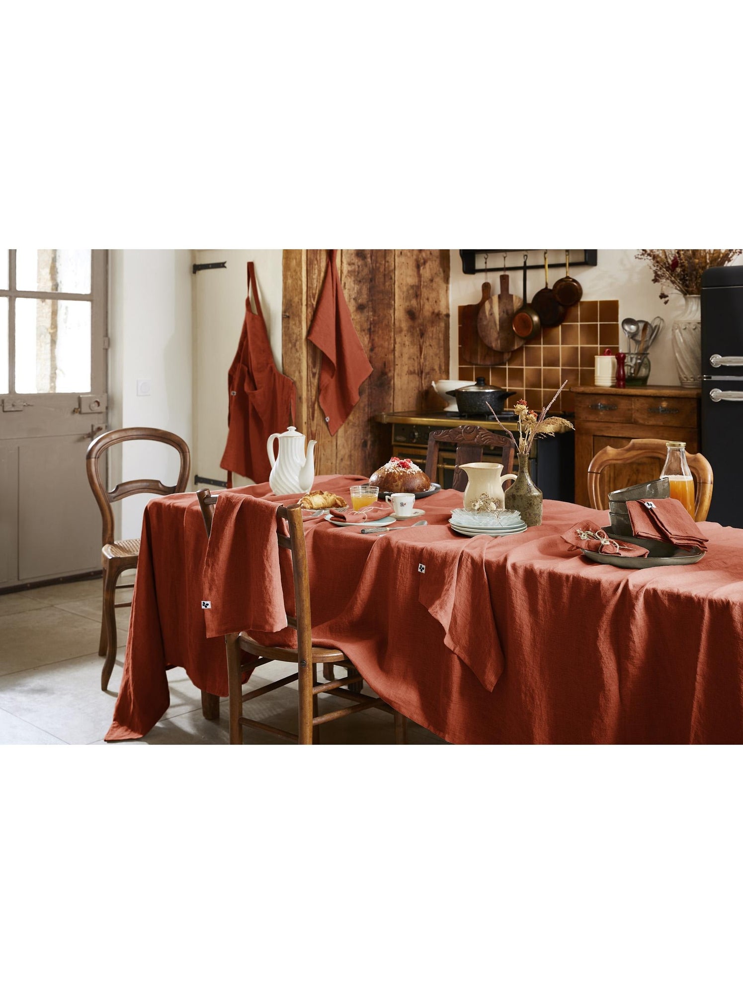Nappe rectangle – lin lavé français luxe - soline - Orange