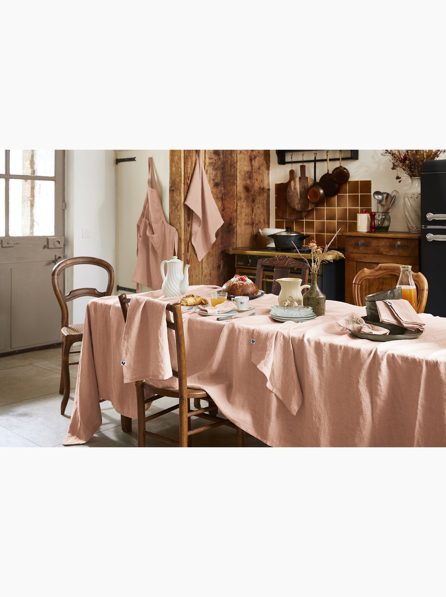 Nappe rectangle – lin lavé français luxe - soline - Rose